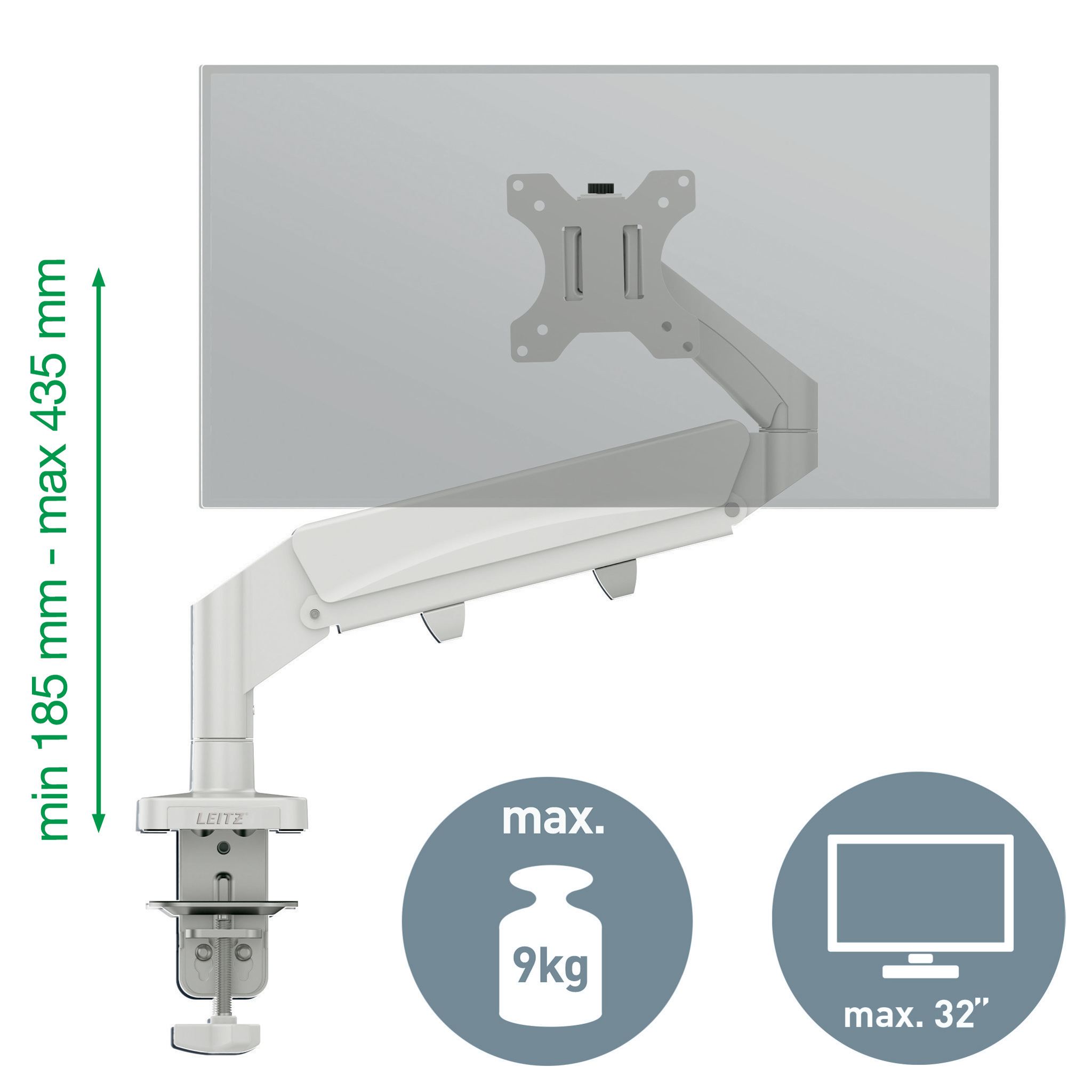 LEITZ Monitor-Halterung Ergo 64890085 lichtgrau für 1 Monitor, Tischklemme
