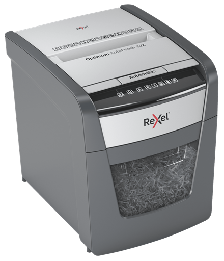 Rexel Optimum AutoFeed+ 50X Aktenvernichter mit Partikelschnitt P-4, 4 x 28 mm, bis 50 Blatt, schwarz