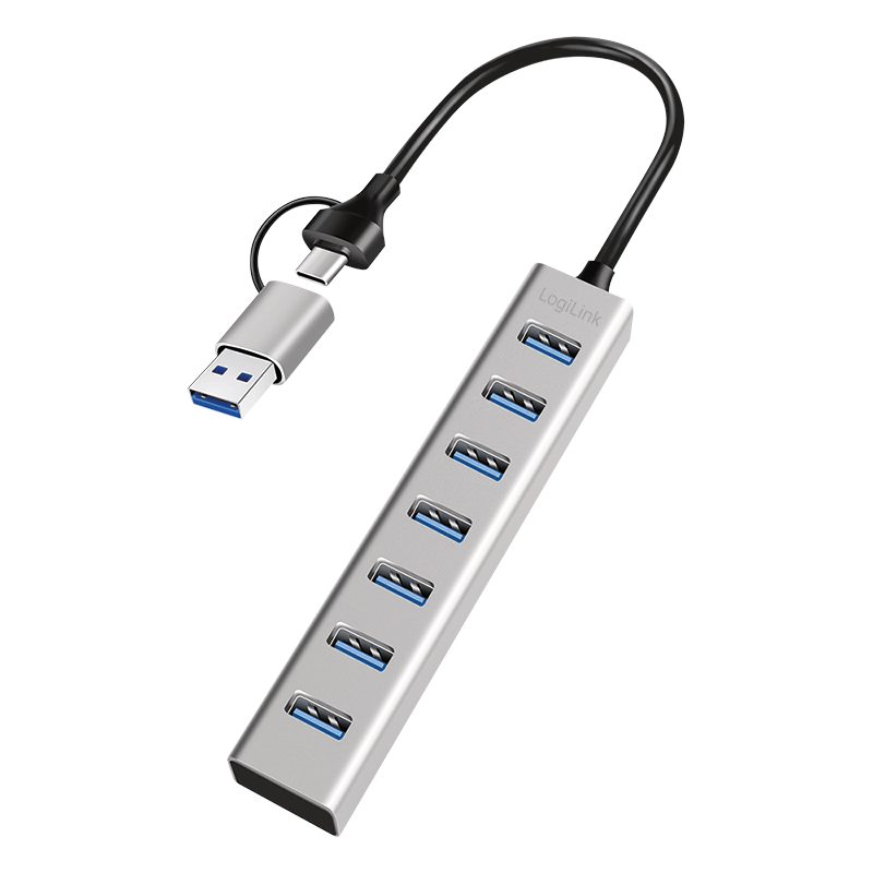 Logilink USB 3.0 HUB, 7-Ports, 7x USB-A, 5 Gbit/s, silber