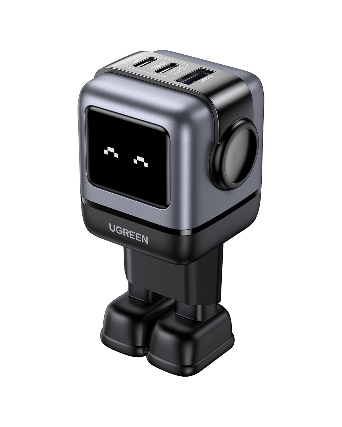 UGREEN Uno CD361 GaN Fast Charger 65W Ladegerät 2x USB-C 1x USB-A Smart-Display Robot Design schwarz