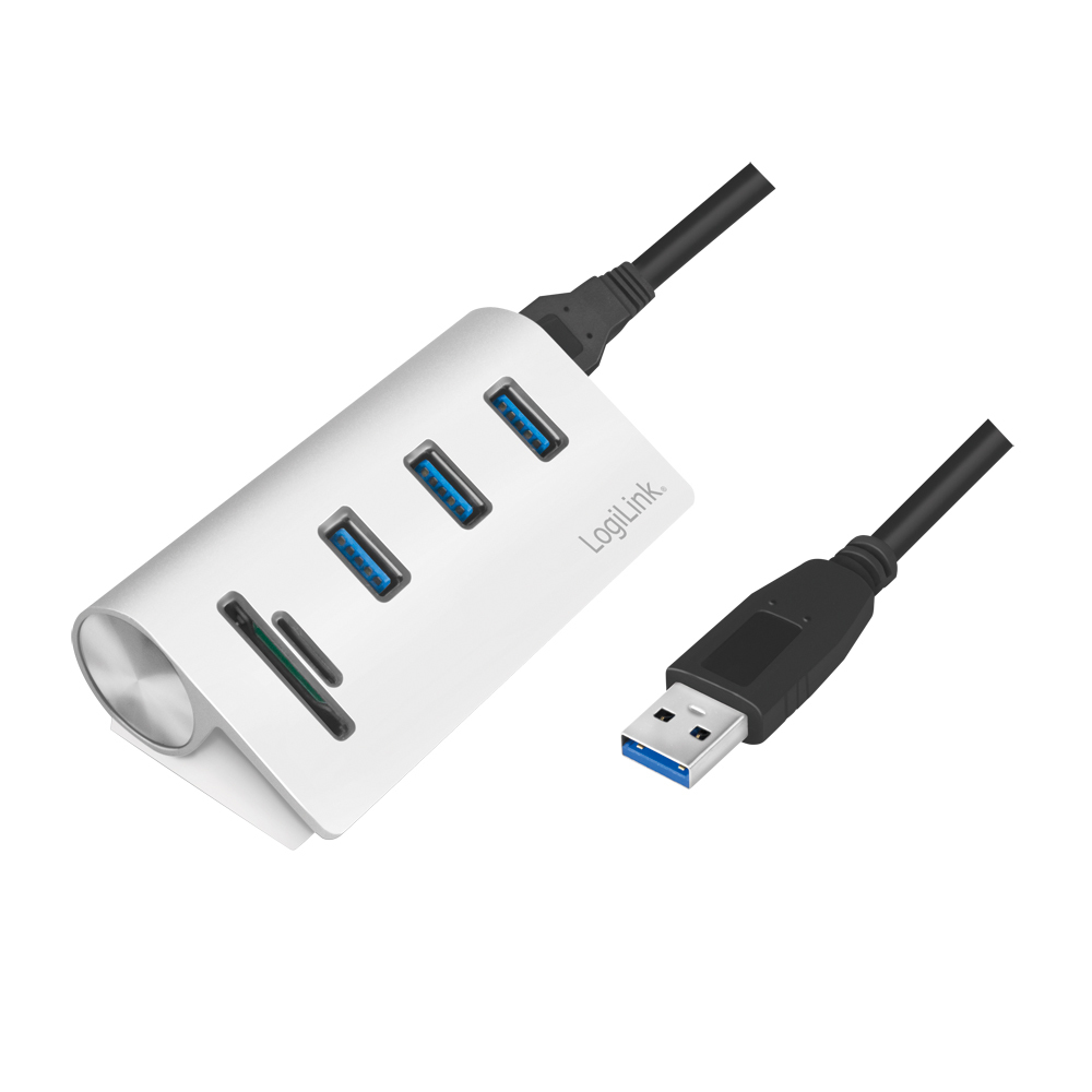 LogiLink USB 3.0-Hub 3-Port silber m. Kartenleser