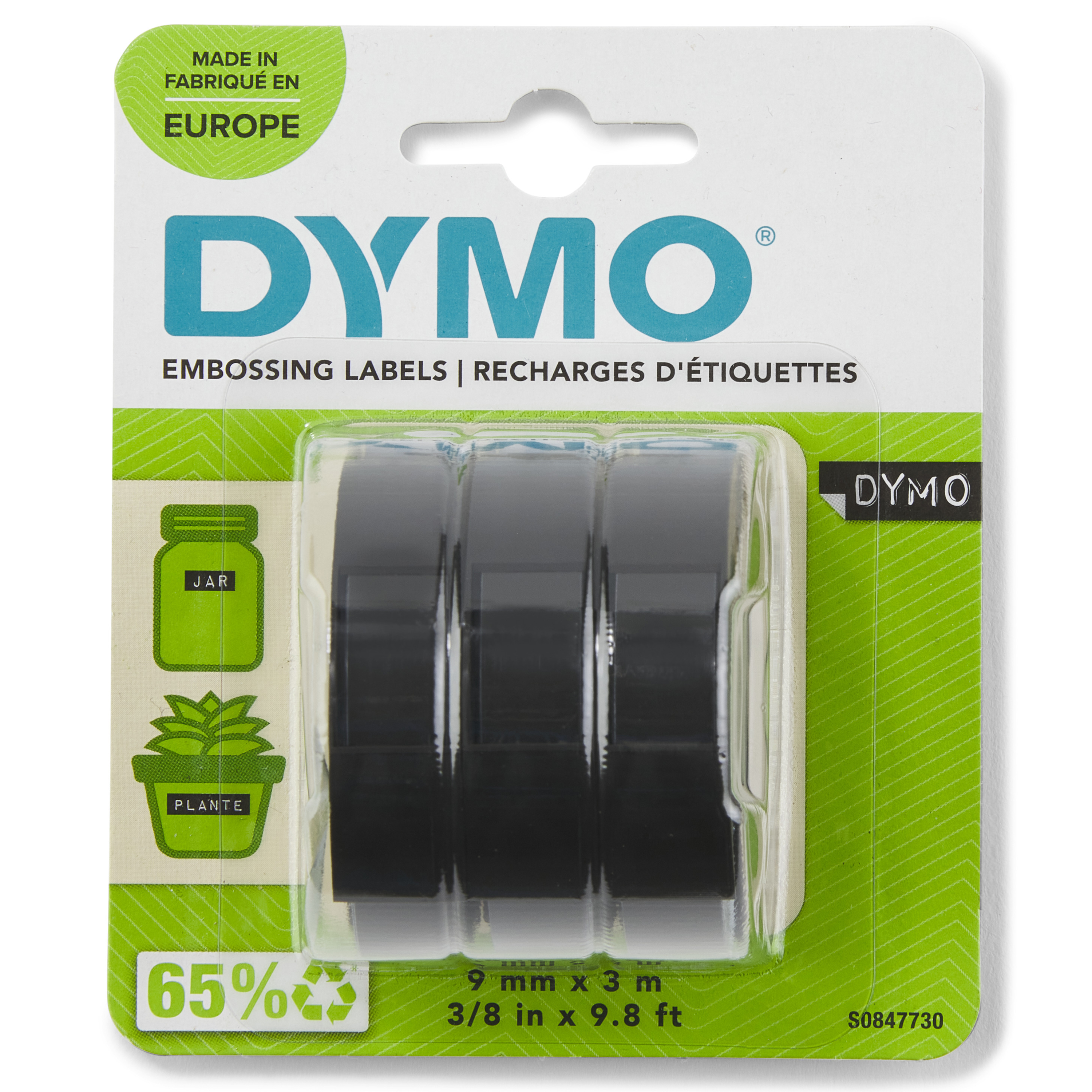 DYMO Prägebänder 3D S0847730, 9 mm, weiß auf schwarz, 3 St.