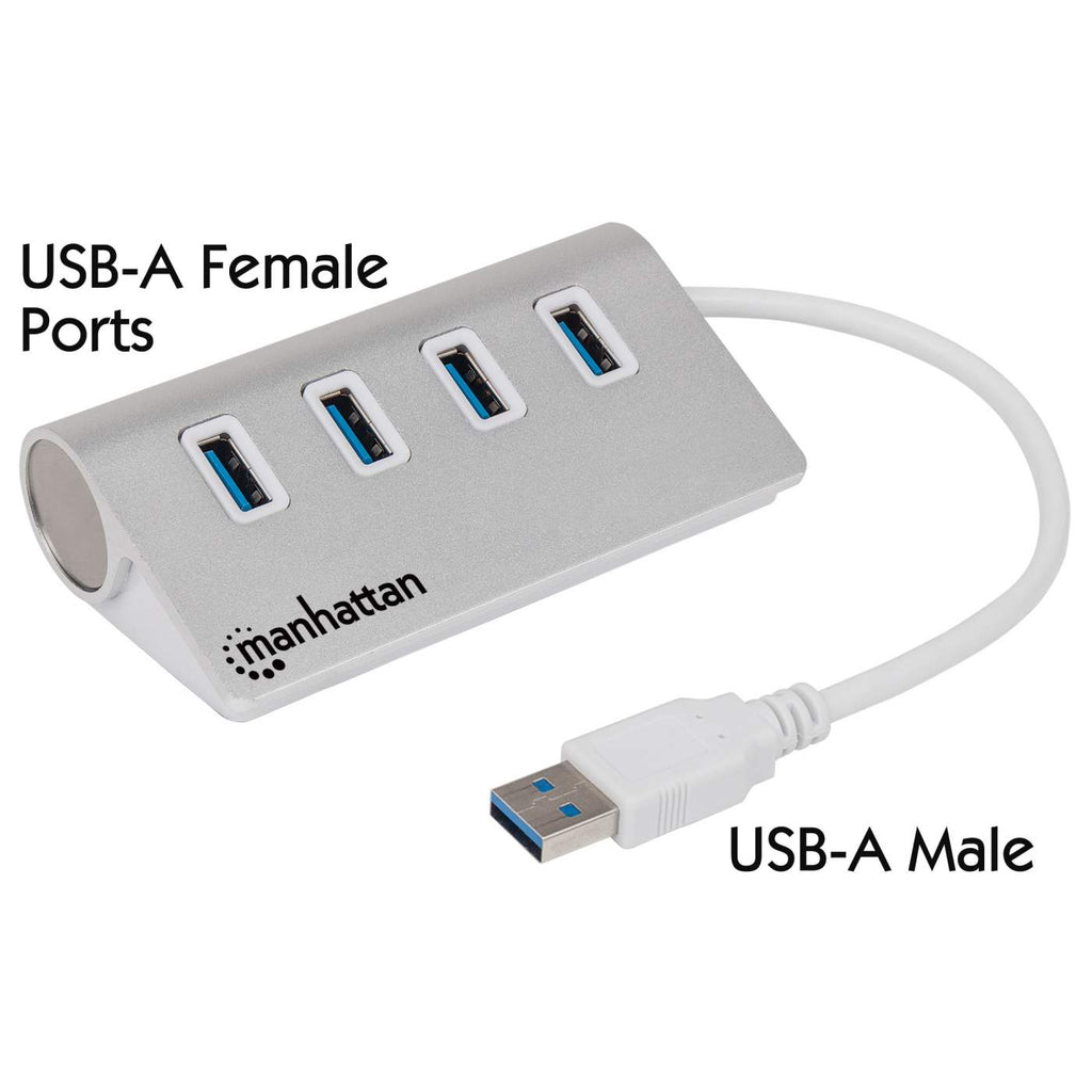 MANHATTAN 4-Port USB 3.0 Hub 4 USB 3.0 Typ A-Ports Aluminiumgehaeuse Stromversorgung ueber USB oder Netzteil