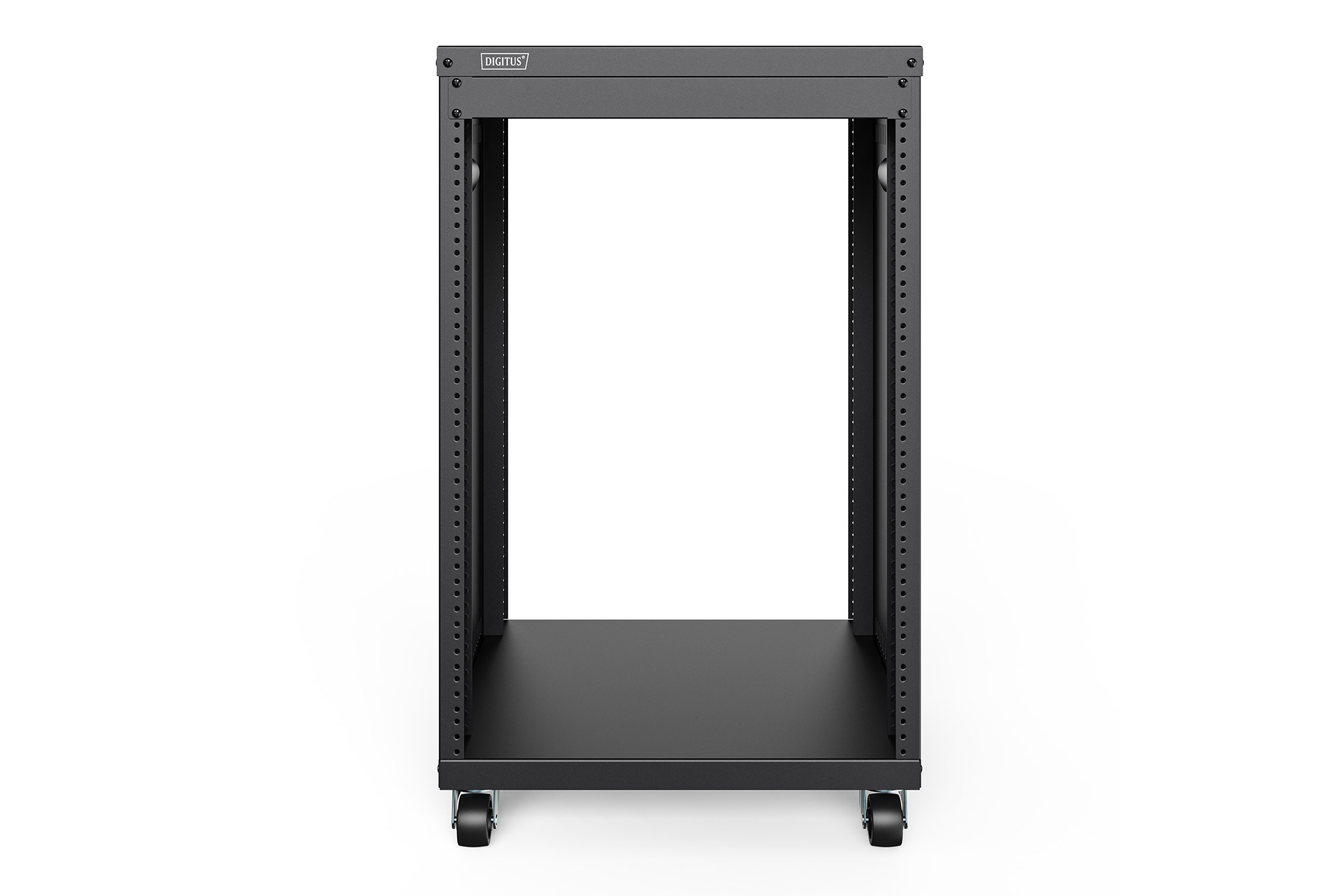 19 RACK MIT CASTORS 16HE BLACK 780X507X460MM TAPPED HOLES