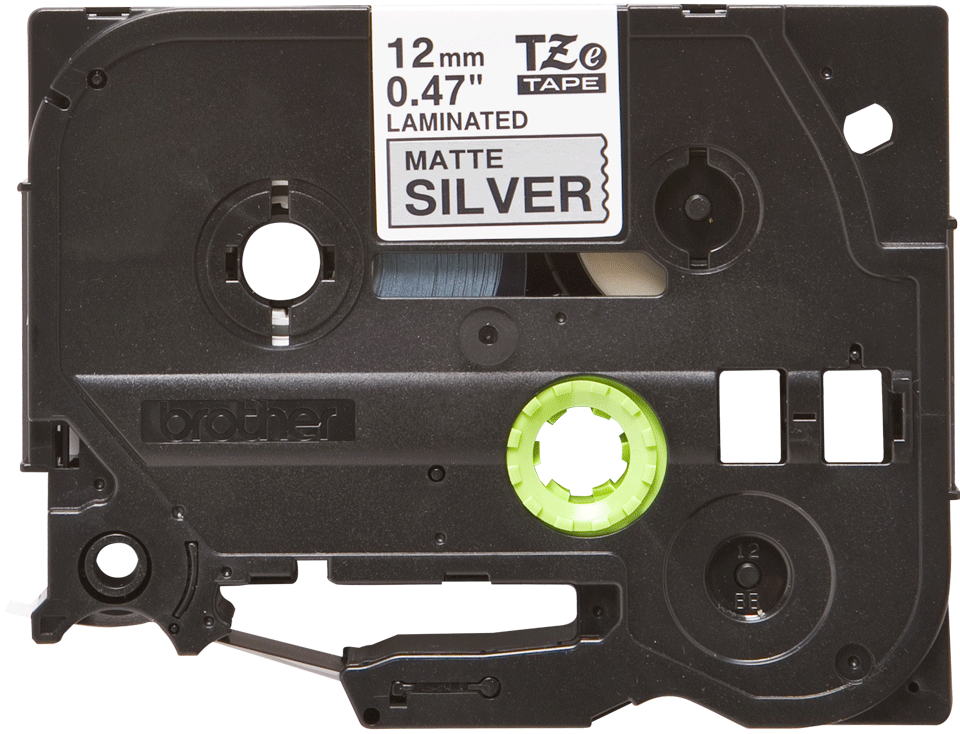 TZE-M931 LAMINATED TAPE 12MM 8M BLACK ON SILVER/METALLIC MATT