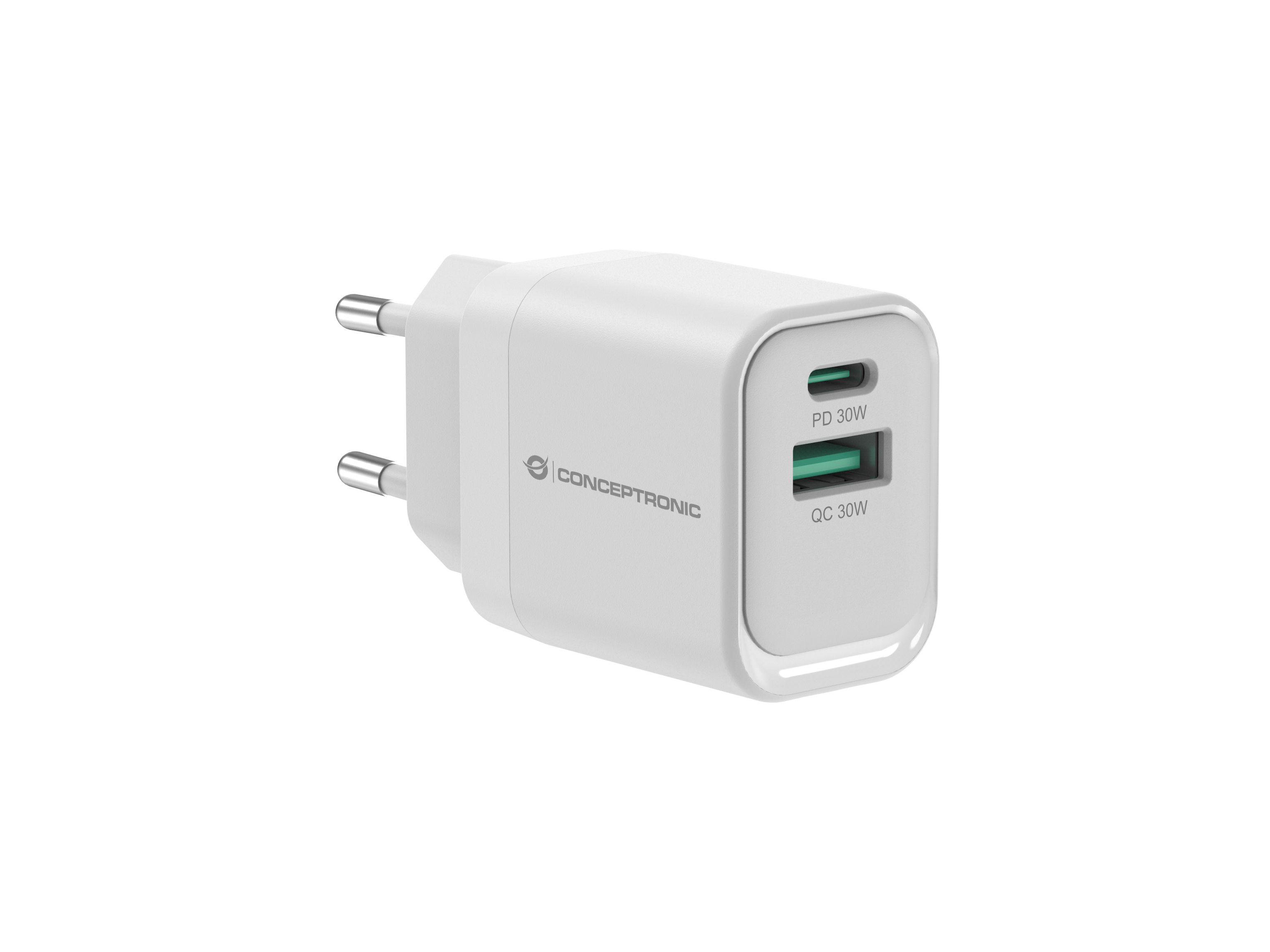 CONCEPTRONIC Ladegerät 2Port GaN USB-C/-A 33WPD3.0/PPS ws