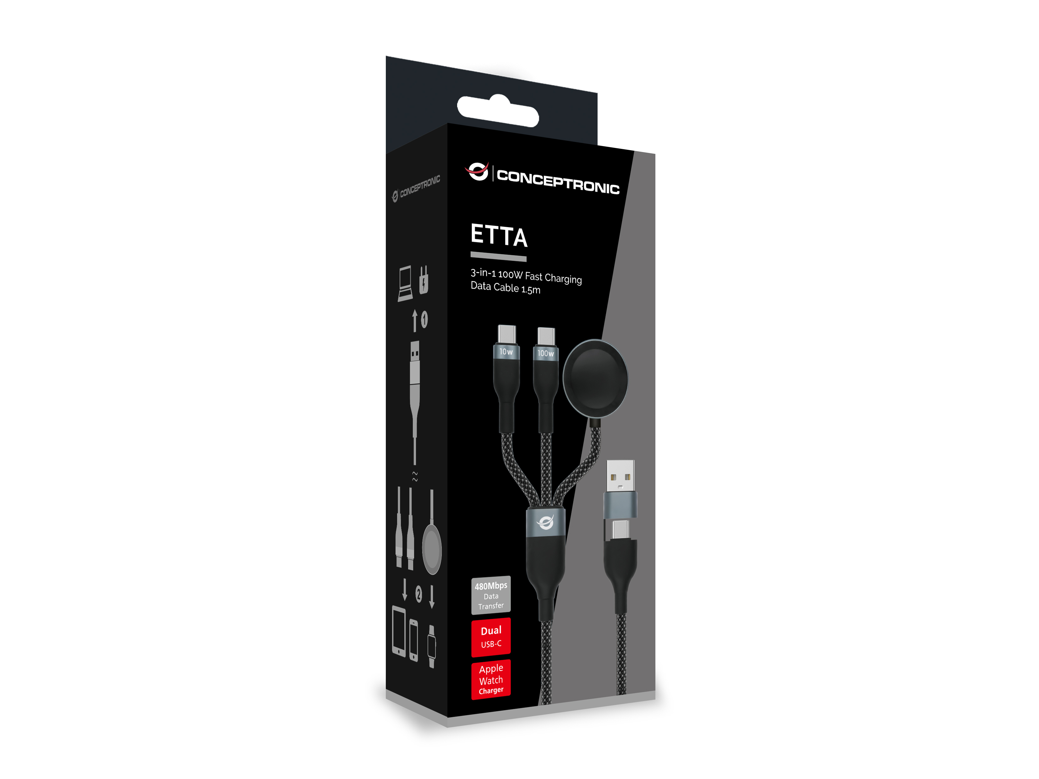 CONCEPTRONIC Kabel USB-C/-A2.0->USB-C/AWC/PD 480Mbs 1.50m sw