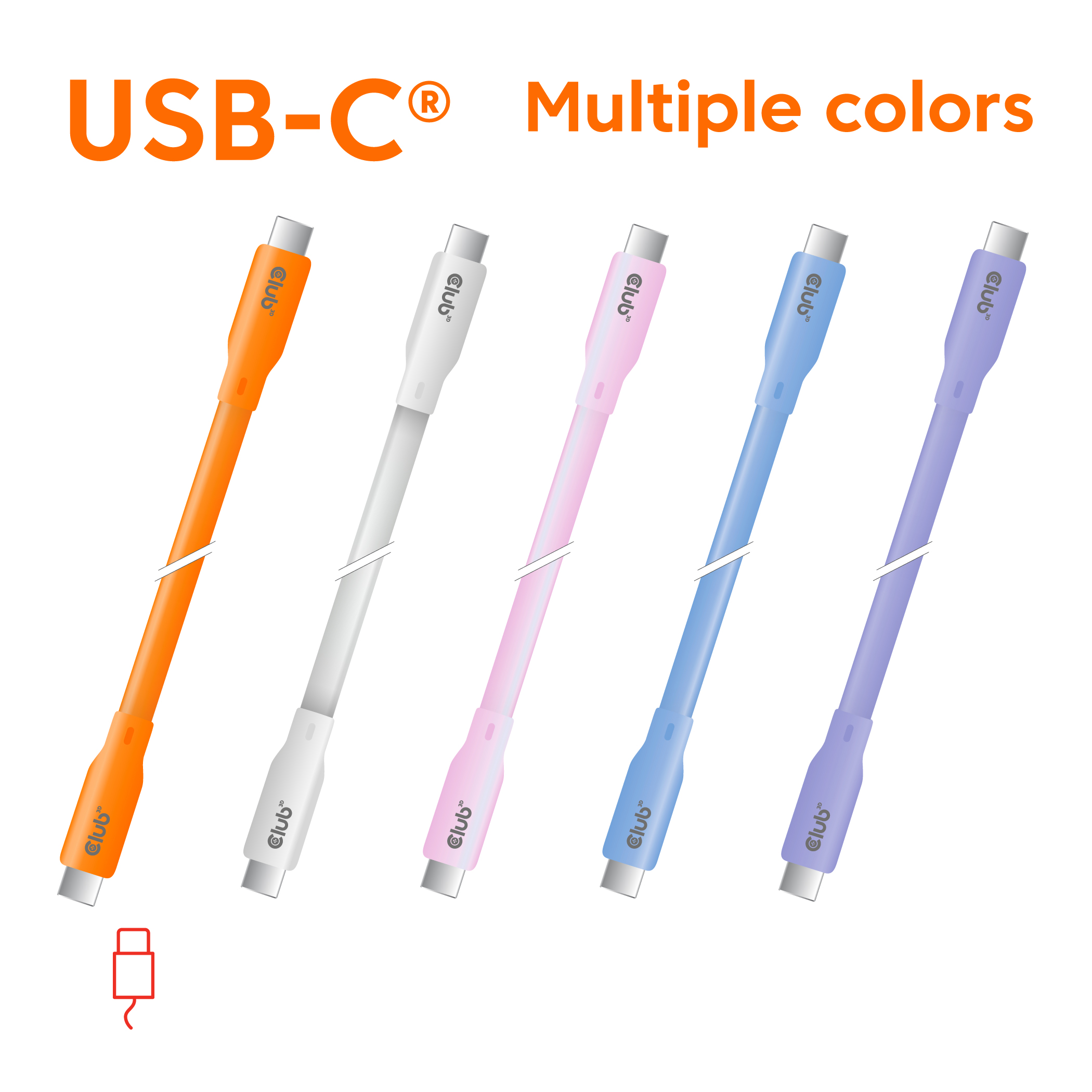 Club3D Lifestyle USB-C Kabel PD 240W,20Gbps 2m rosa St/St retail