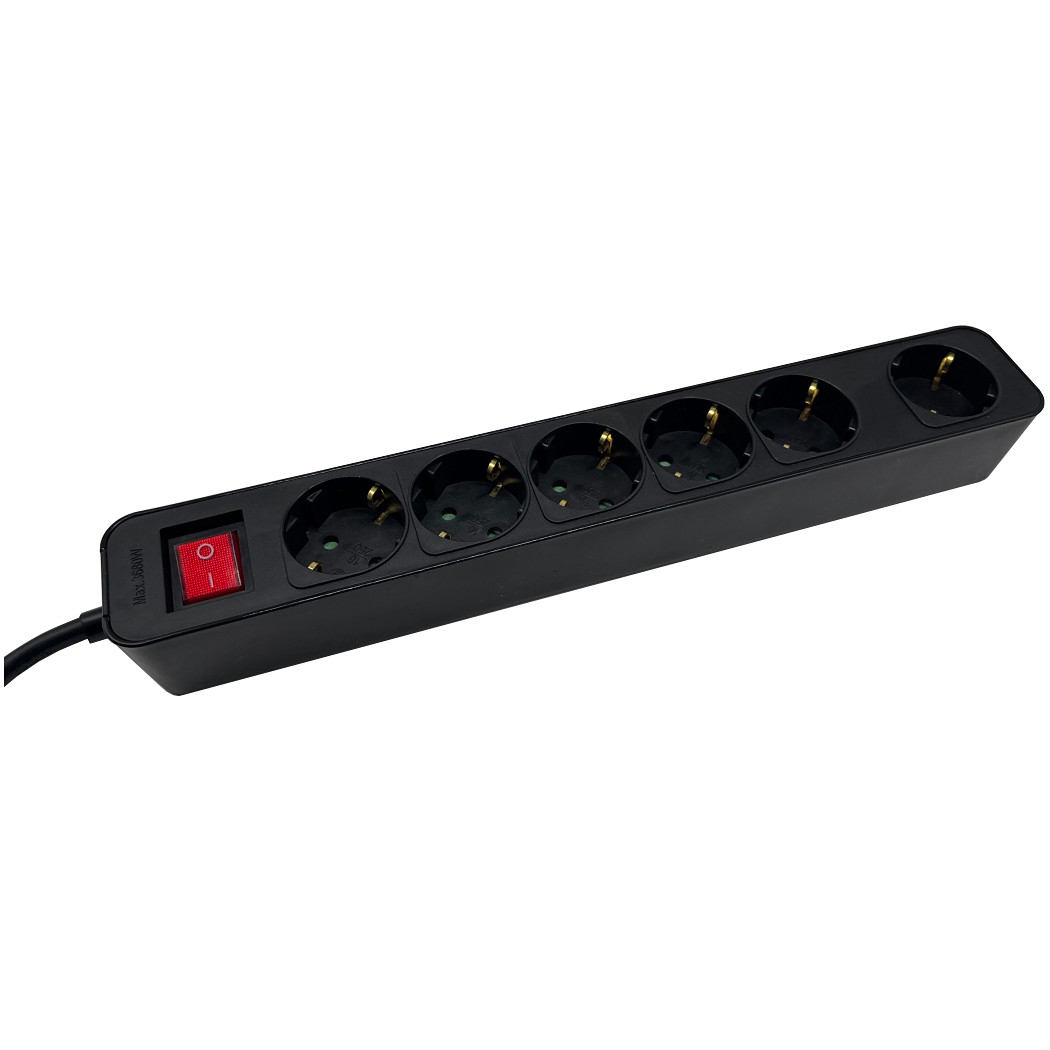 SOCKET STRIP 6S PVC 3M BK ECO 16A/3680W