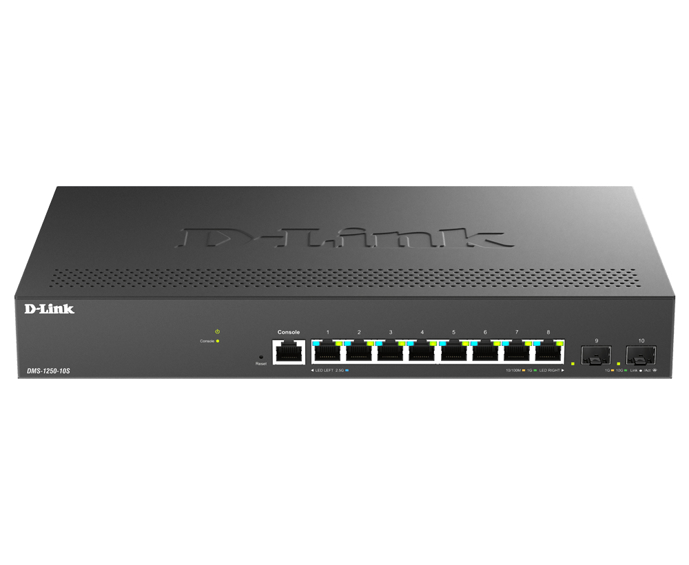 D-LINK DMS-1250-10S/E 8-Port Multi-Gigabit L2+ Smart Managed Switch 8x 2.5 GE 2x 10G SFP+ DNC / DNH ohne Lüfter