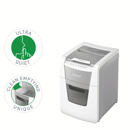 LEITZ IQ Autofeed Small Office 100 Aktenvernichter mit Partikelschnitt P-4, 4 x 28 mm, bis 100 Blatt, weiß