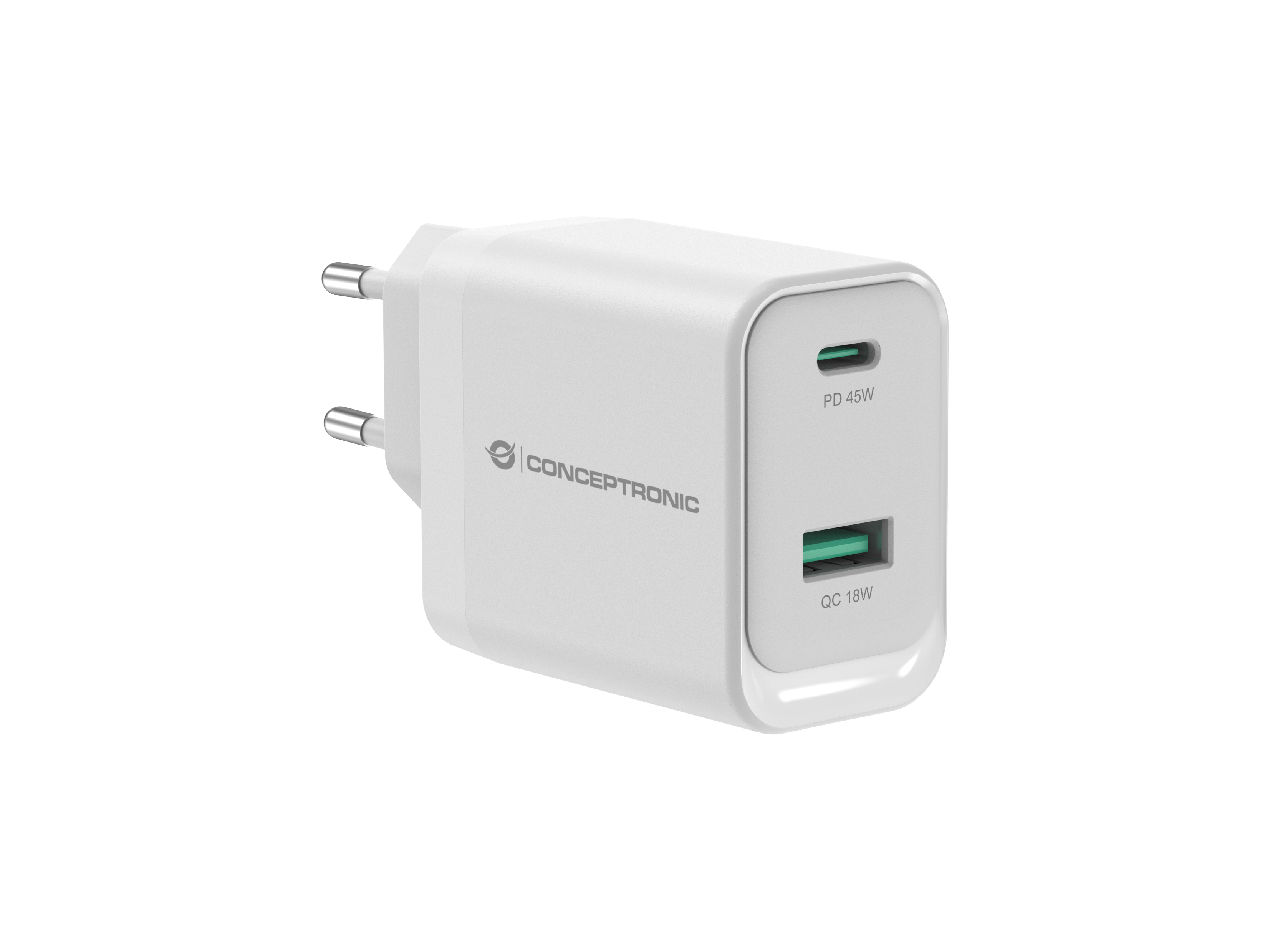 CONCEPTRONIC Ladegerät 2Port GaN USB-C/-A 45WPD3.0/PPS ws