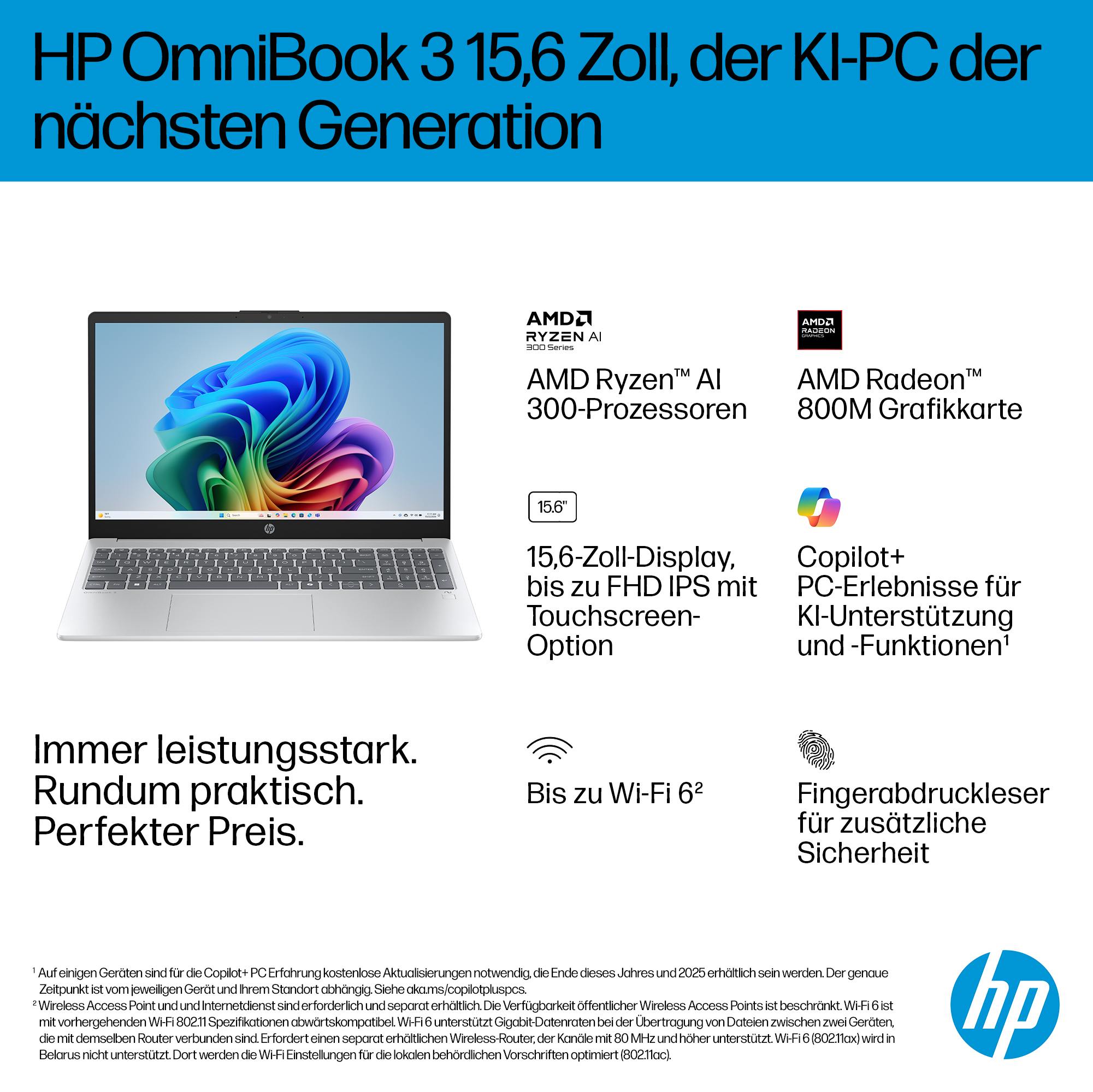 HP OmniBook 3 NG 15-fn0655ng Laptop 39,6 cm (15,6 Zoll), 16 GB RAM, 1 TB SSD, AMD Ryzen™ AI 5 340