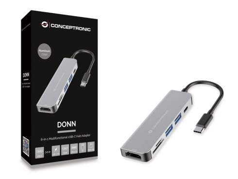 CONCEPTRONIC 6-1 Dock USB-C->HDMI/2xUSB-A/SD/TF/+ 15cm gr