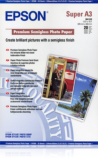 Epson Premium Semigloss Fotopapier A3+ 250 g/m² 20 Blatt Halb-Glanz