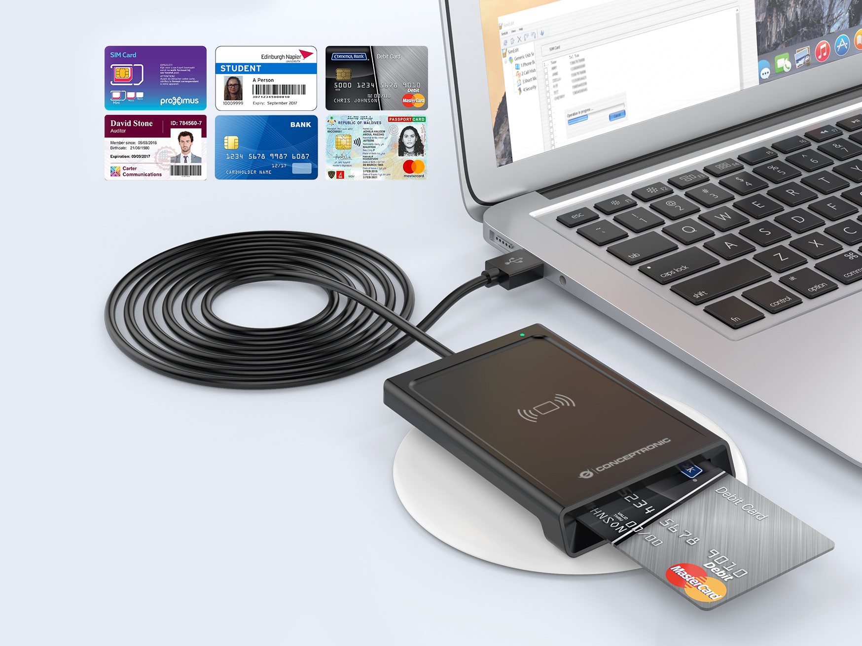 CONCEPTRONIC Dual-Interf. Smart-ID Kartenleser USB-A schwarz