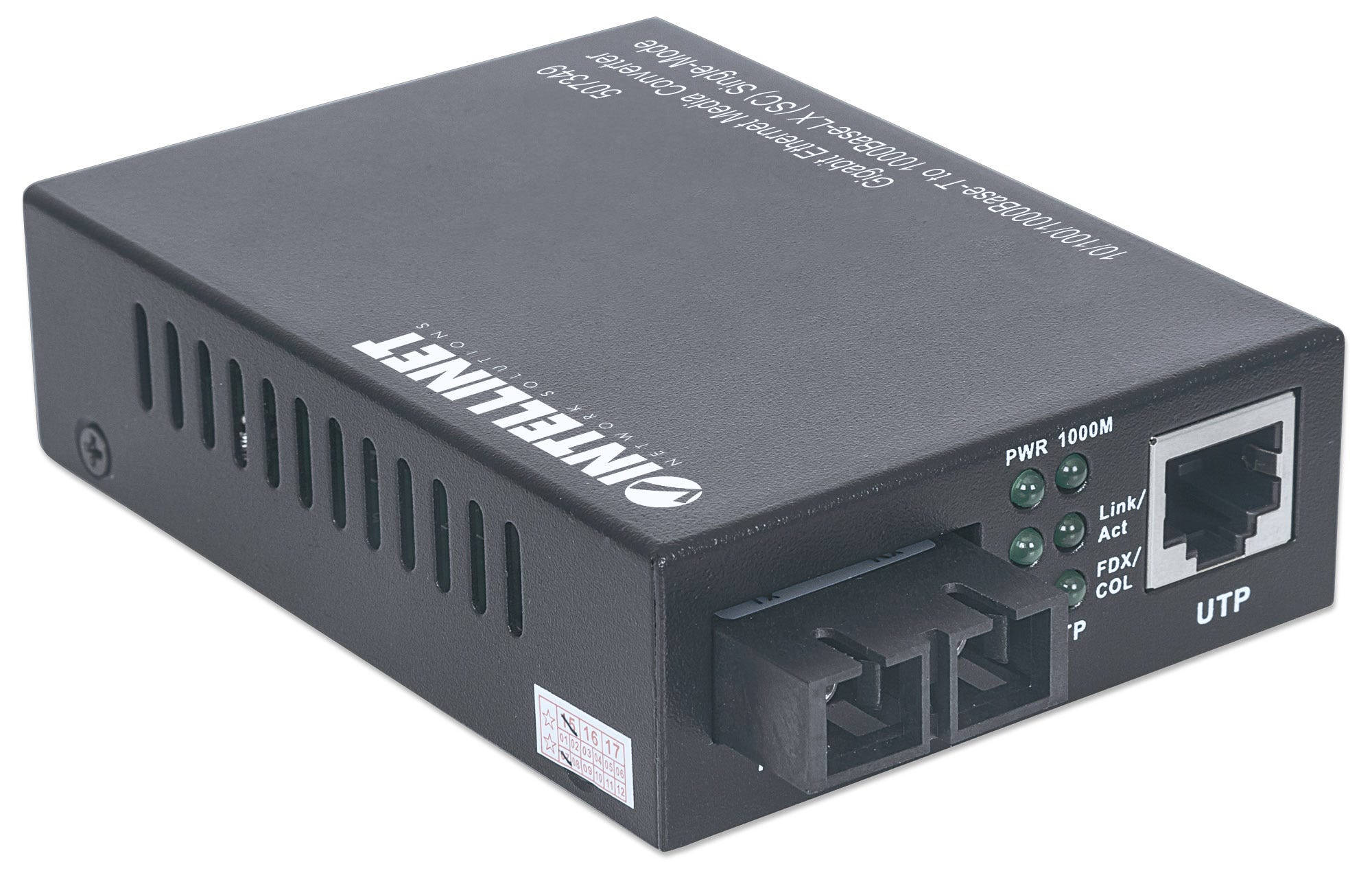 INTELLINET Gigabit Ethernet Singlemode Medienkonverter 10/100/1000Base-T auf 1000Base-LX SC Single Mode Reichweite bis 20 km