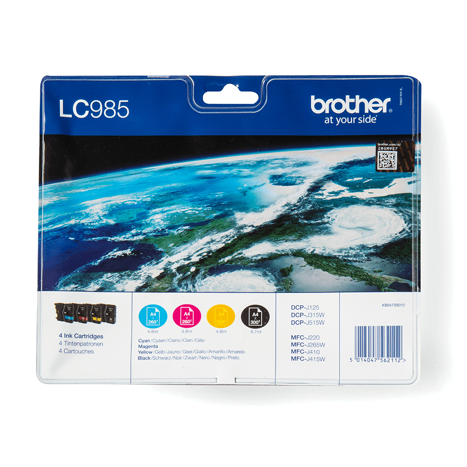 brother LC-985BK/C/M/Y schwarz, cyan, magenta, gelb Druckerpatronen, 4er-Set