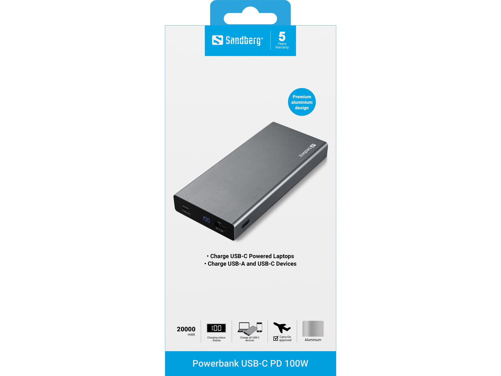 SANDBERG Powerbank USB-C PD 100W 20000