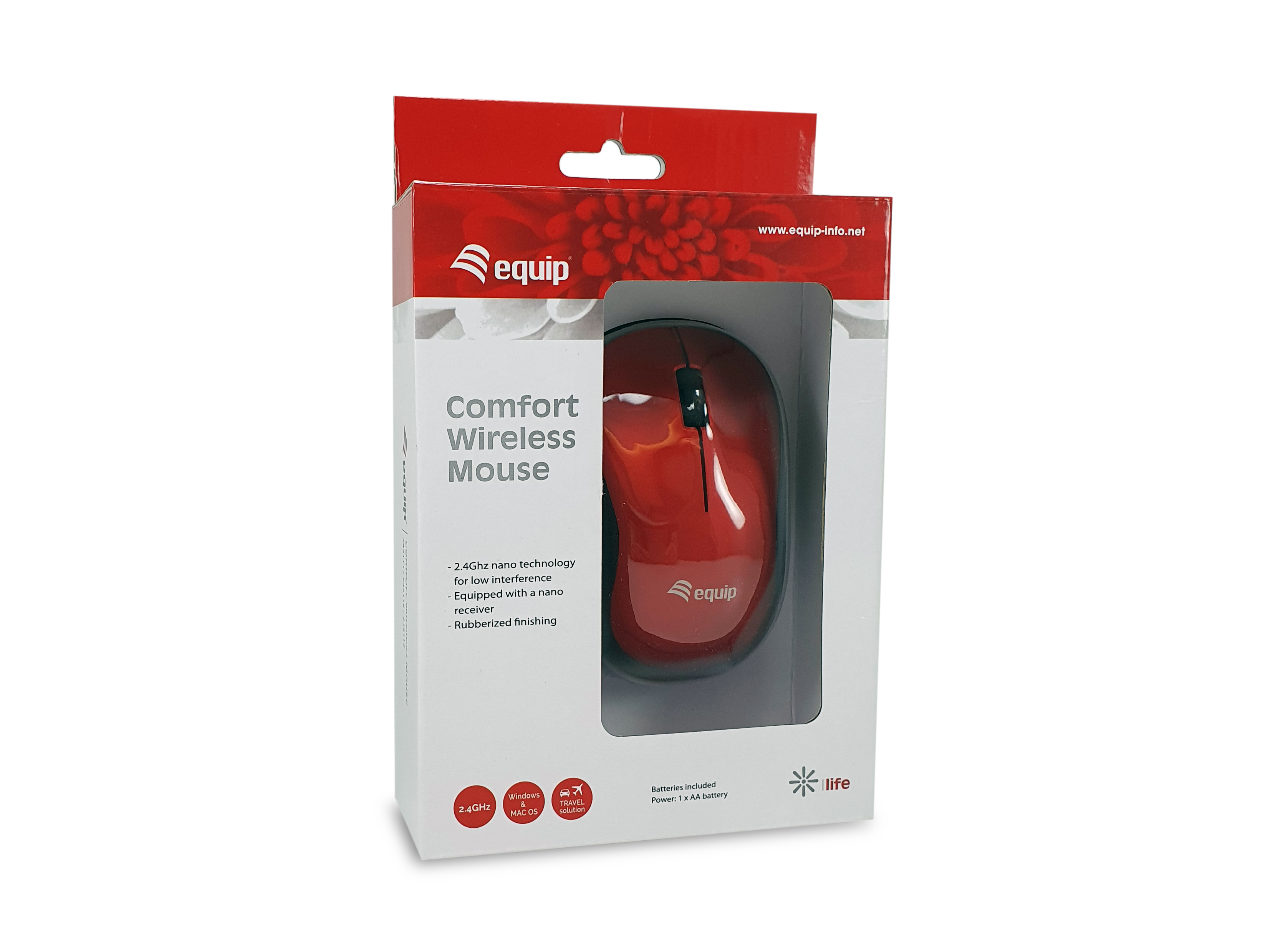 Equip Komfortmaus Wireless USB-A L+R rot