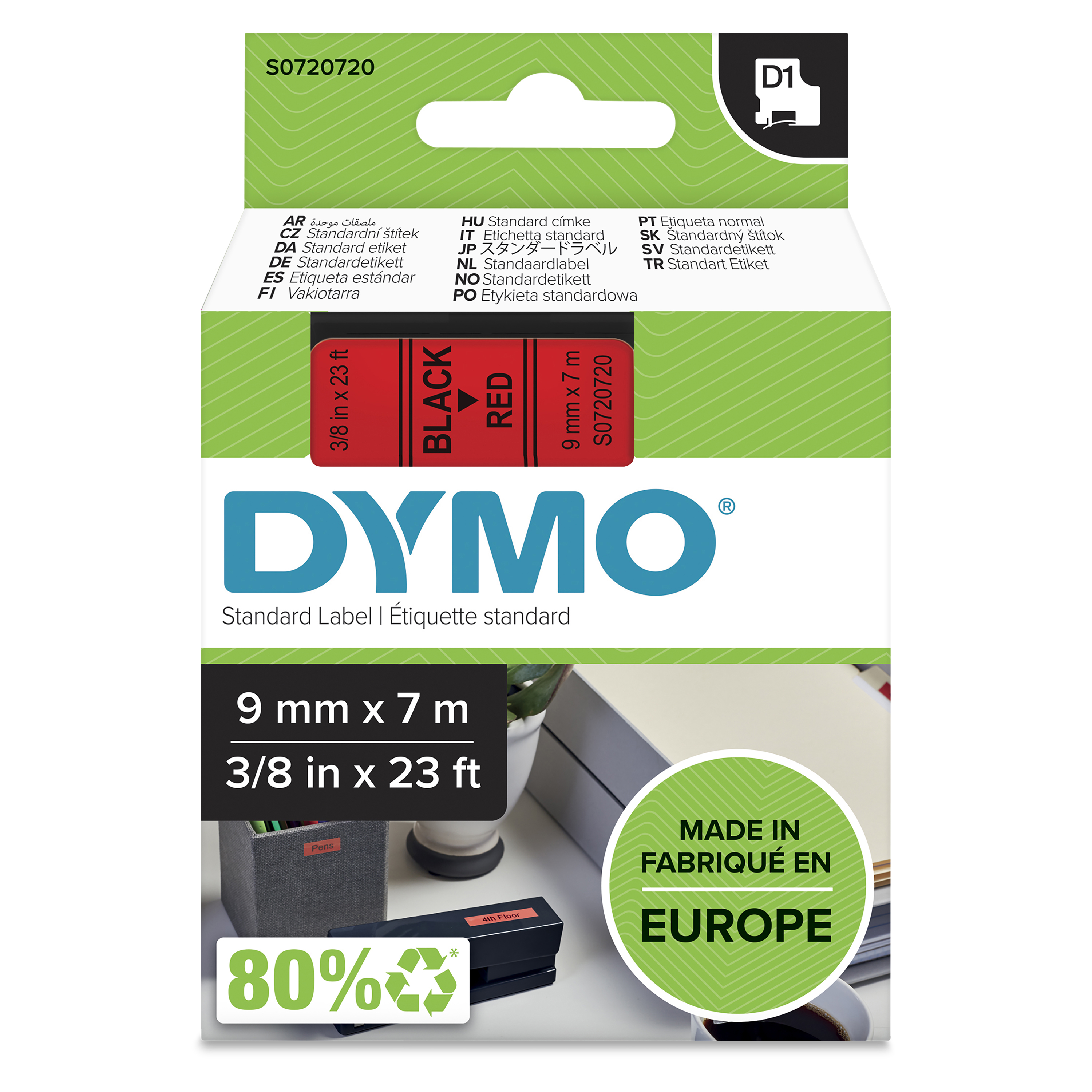 DYMO Schriftband D1 40917 S0720720, 9 mm, schwarz auf rot, 1 St.