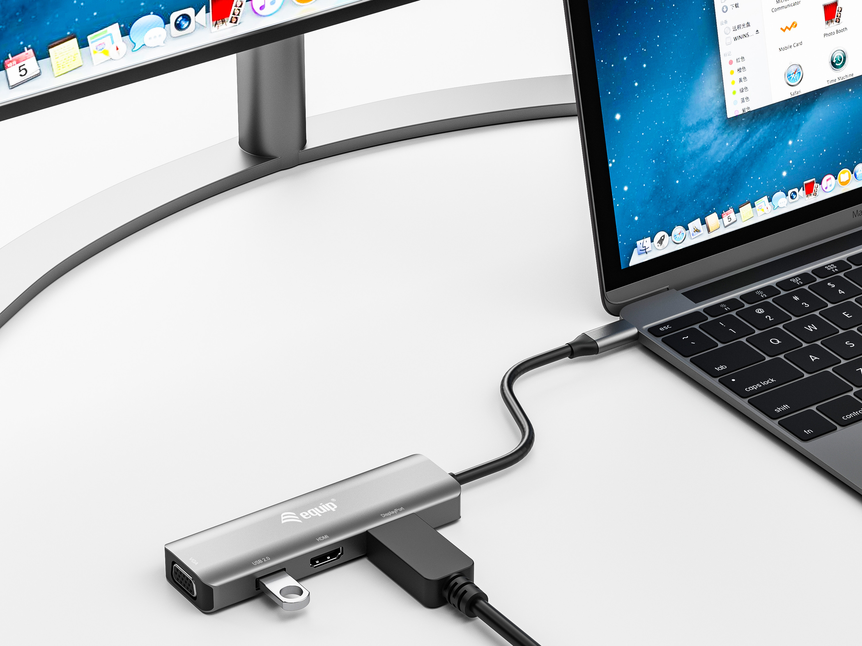 Equip Adapter USB-C->HDMI/DP/VGA/USB2.0 4K/ 60Hz 0.15m Alu.