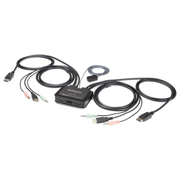 STARTECH.COM SV211DPUA4K 2 Port USB 4K60Hz DisplayPort KVM Switch with 4 ft. Built-In Cables - OS Ind. - Support for 3.5mm Audio