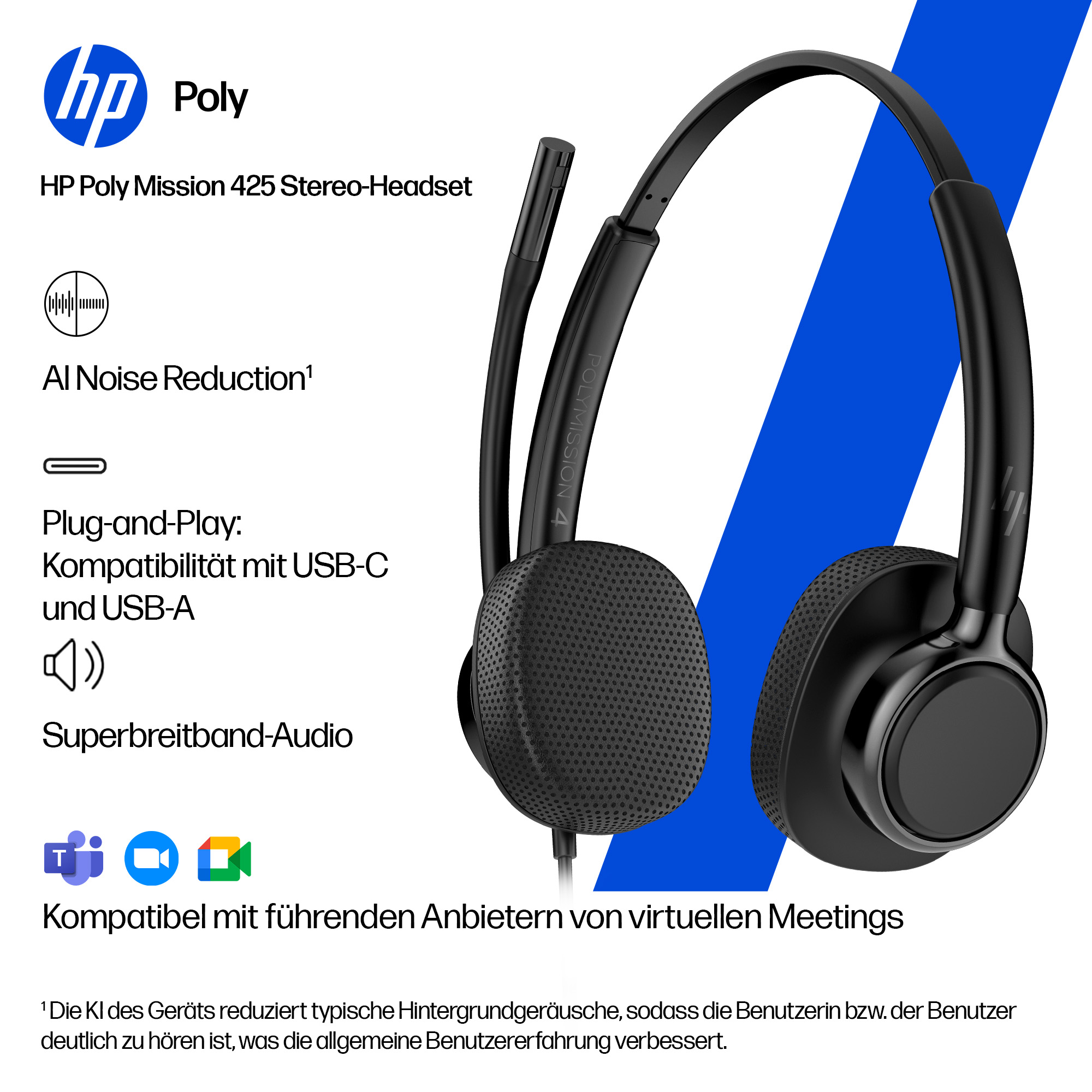 HP Poly Mission 425 Stereo USB Wired Headset WW