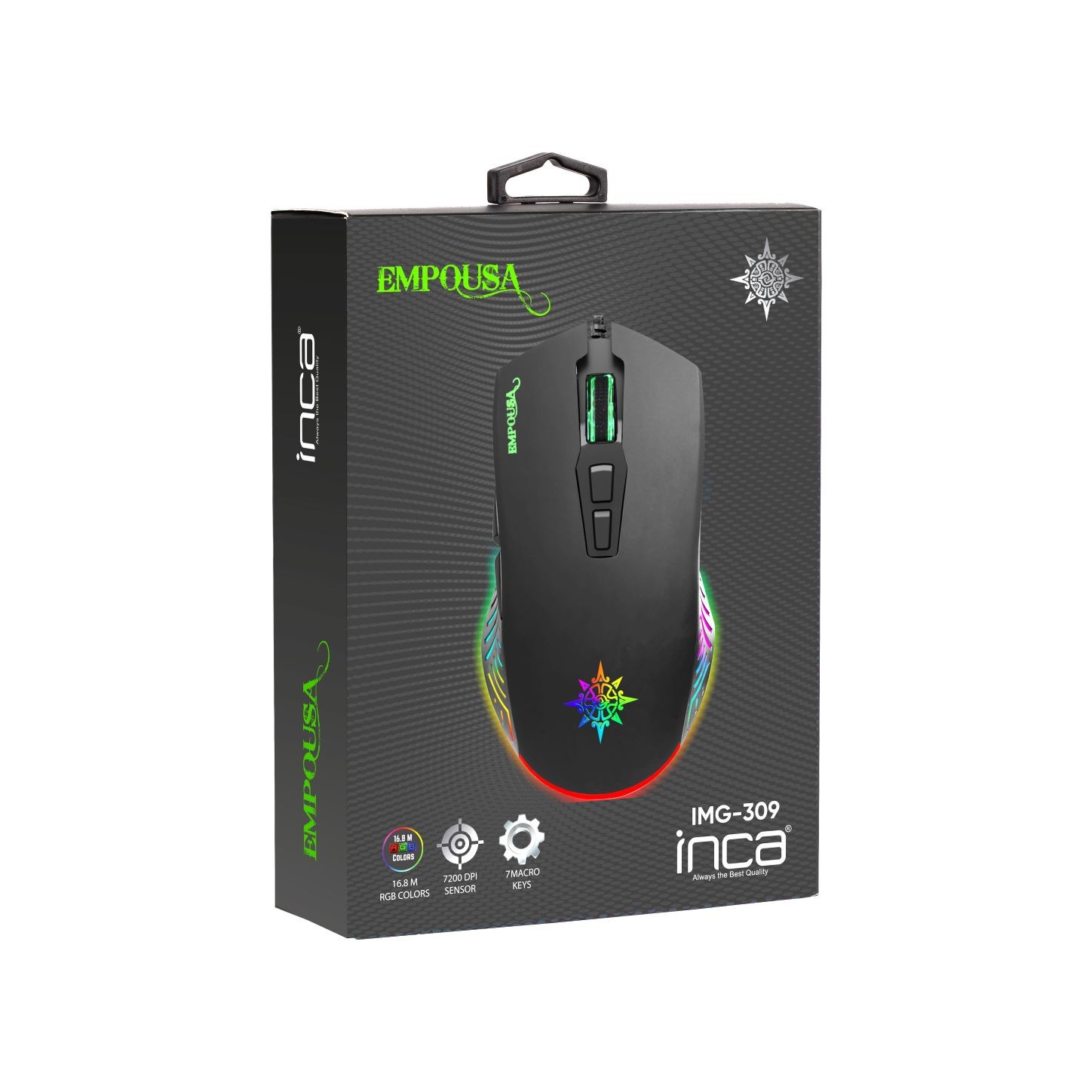 INCA Gaming Maus RGB/ 7200DPI/ 7Tasten/USB 1.50m schwarz retail