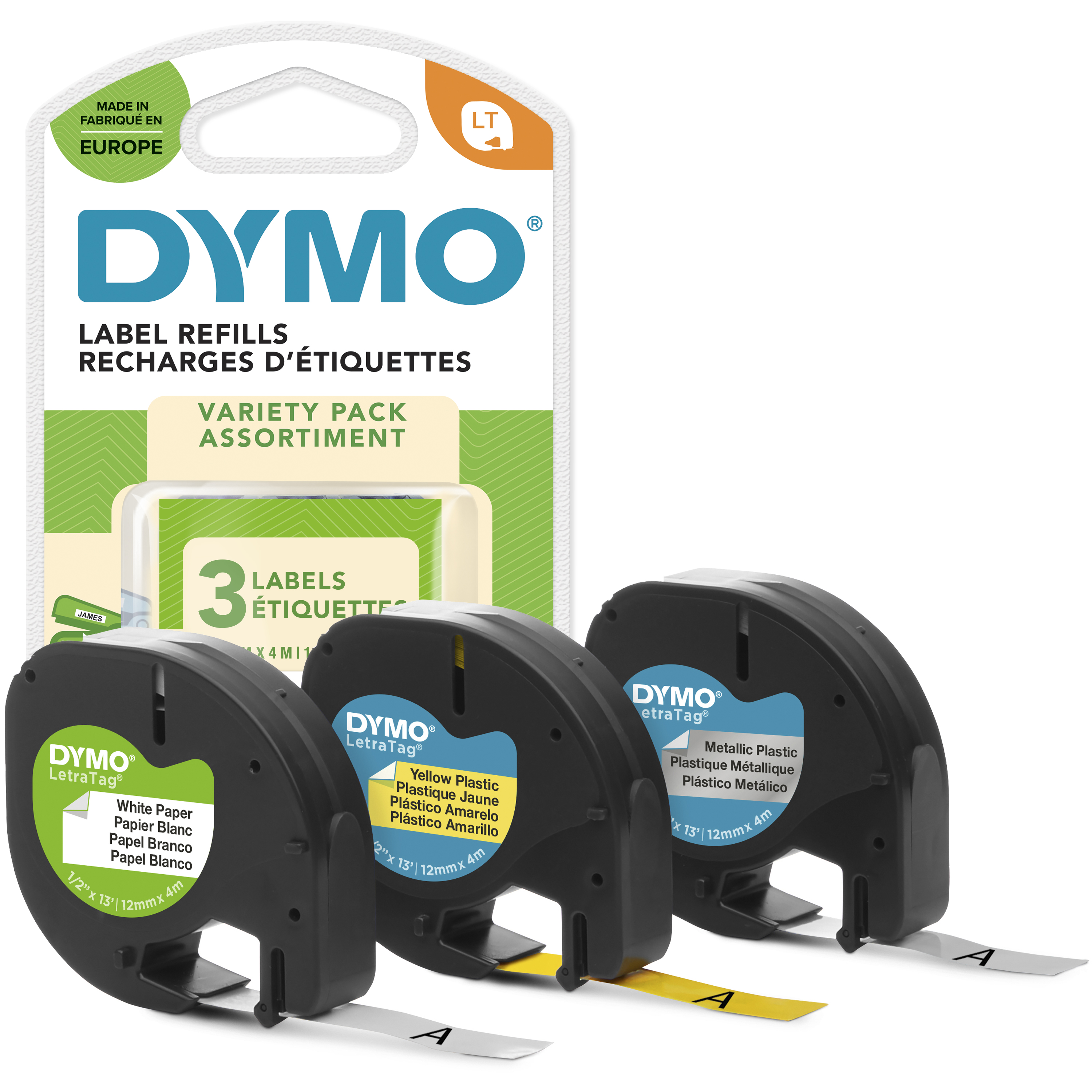 DYMO Etikett LetraTag 12mmx4m schwarz->weiß 3er Set