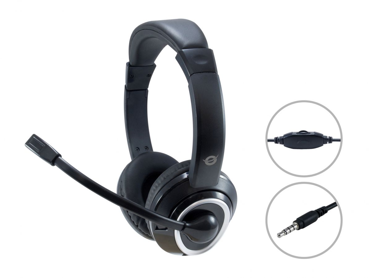 CONCEPTRONIC Headset Stereo AUX/Mikro/Bedien. 2.00m sw