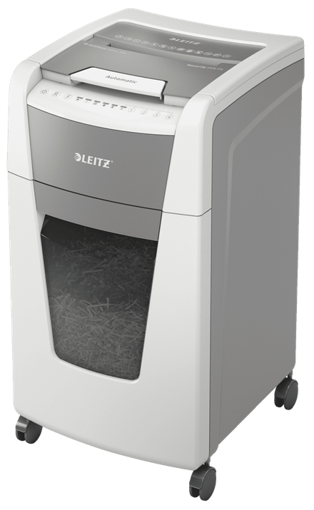 LEITZ IQ Autofeed Small Office 300 Aktenvernichter mit Partikelschnitt P-4, 4 x 26 mm, bis 300 Blatt, weiß