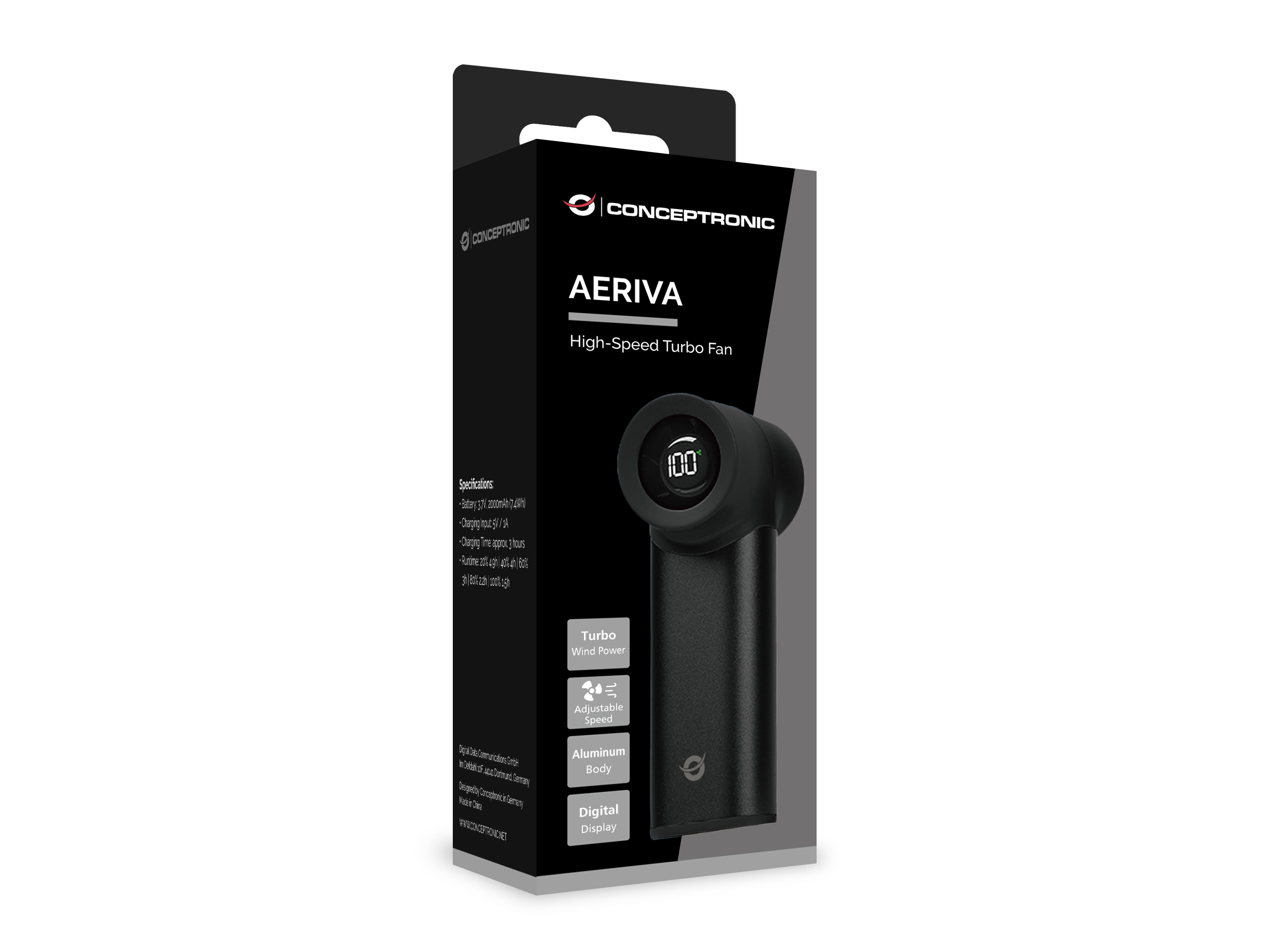 CONCEPTRONIC Lüfter High-Speed Turbo USB-C->USB-A Alu. sw