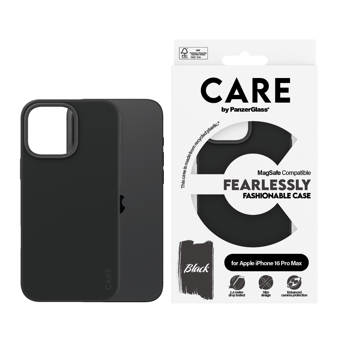 CARE BY PANZERGLASS CASE FASHION BLACK MAGSAFE IPHONE 16