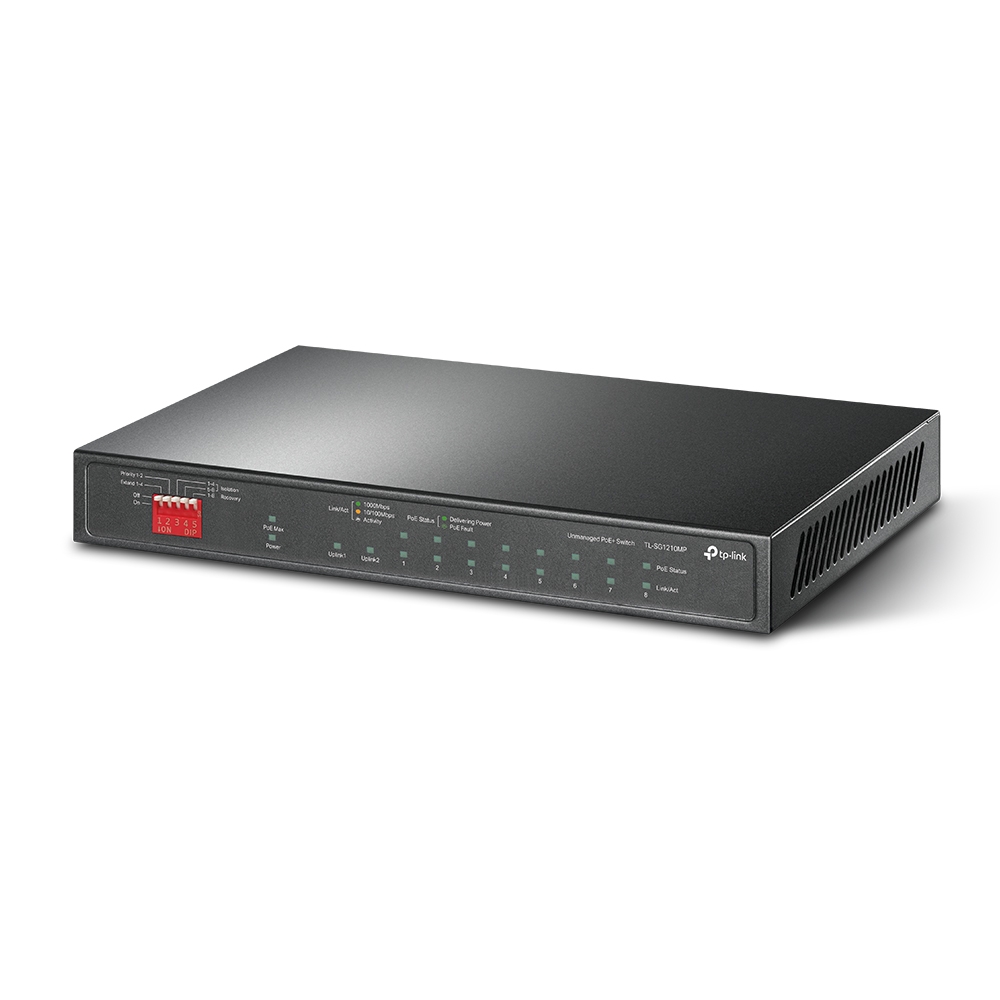 TP-LINK TL-SG1210MP PoE+ Desktop Switch 8x 10/100/1000Mbps + 1x Gbit Combo SFP + 2x Gbit Non-PoE RJ45 123W budget Isolation