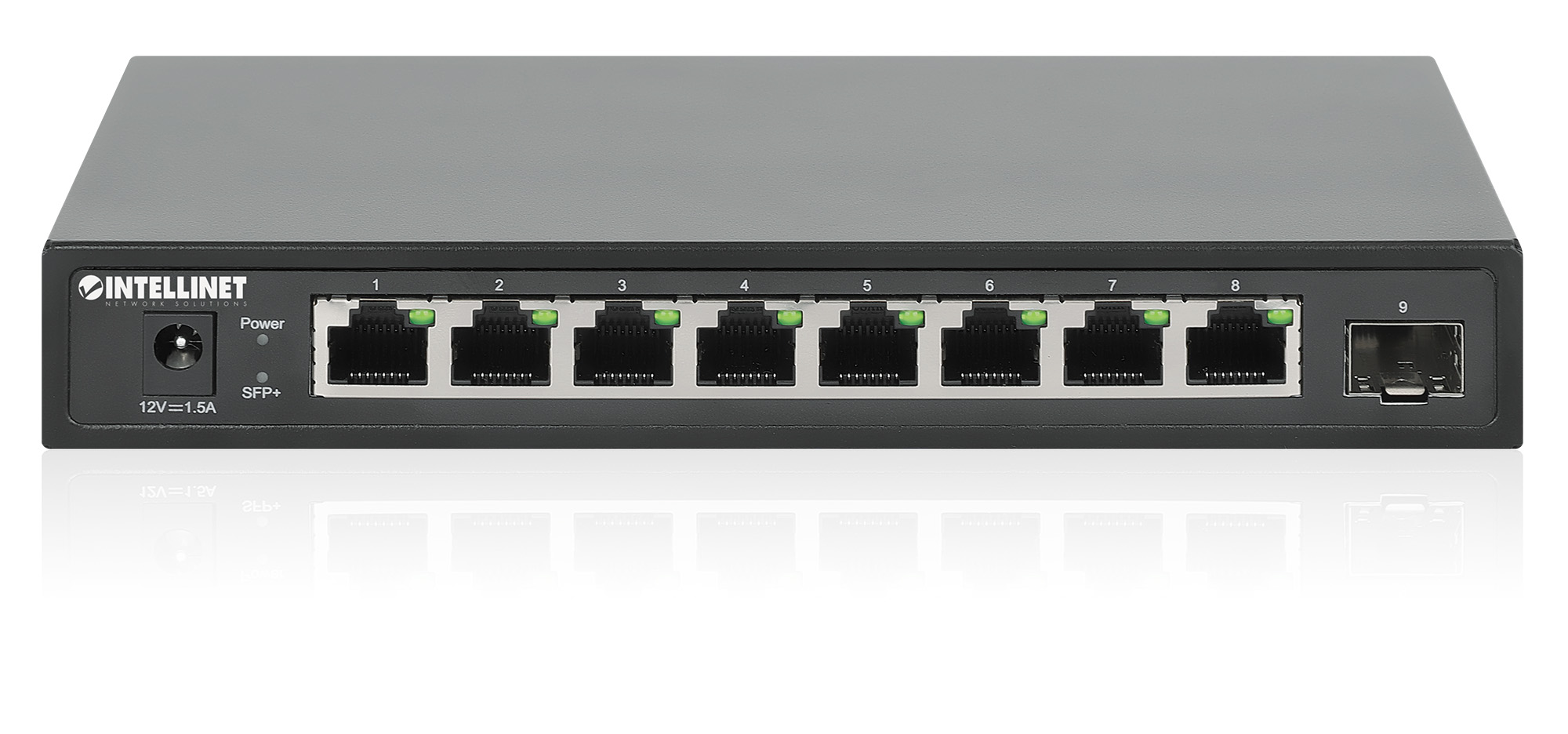INTELLINET 9-Port Switch mit 8 x 2,5G Ethernet-Ports und 1 SFP+ Uplink Unmanaged Desktop-Format optionale Wandmontage