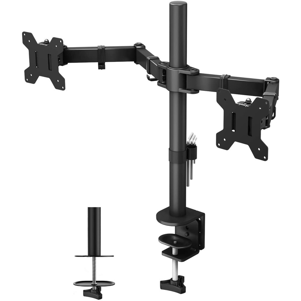 TECHLY Schreibtischhalterung fuer 2 LCD TV LED 38,1cm-68,58cm 15-27Zoll Seite an Seite mit Klemme