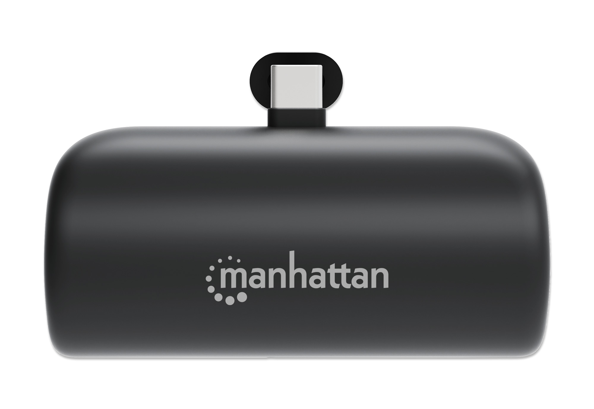 MANHATTAN Powerbank 5000 mAh mit integriertem USB-C-Stecker 10W zur Nutzung als Handyhalterung mit Ladefunktion schwarz