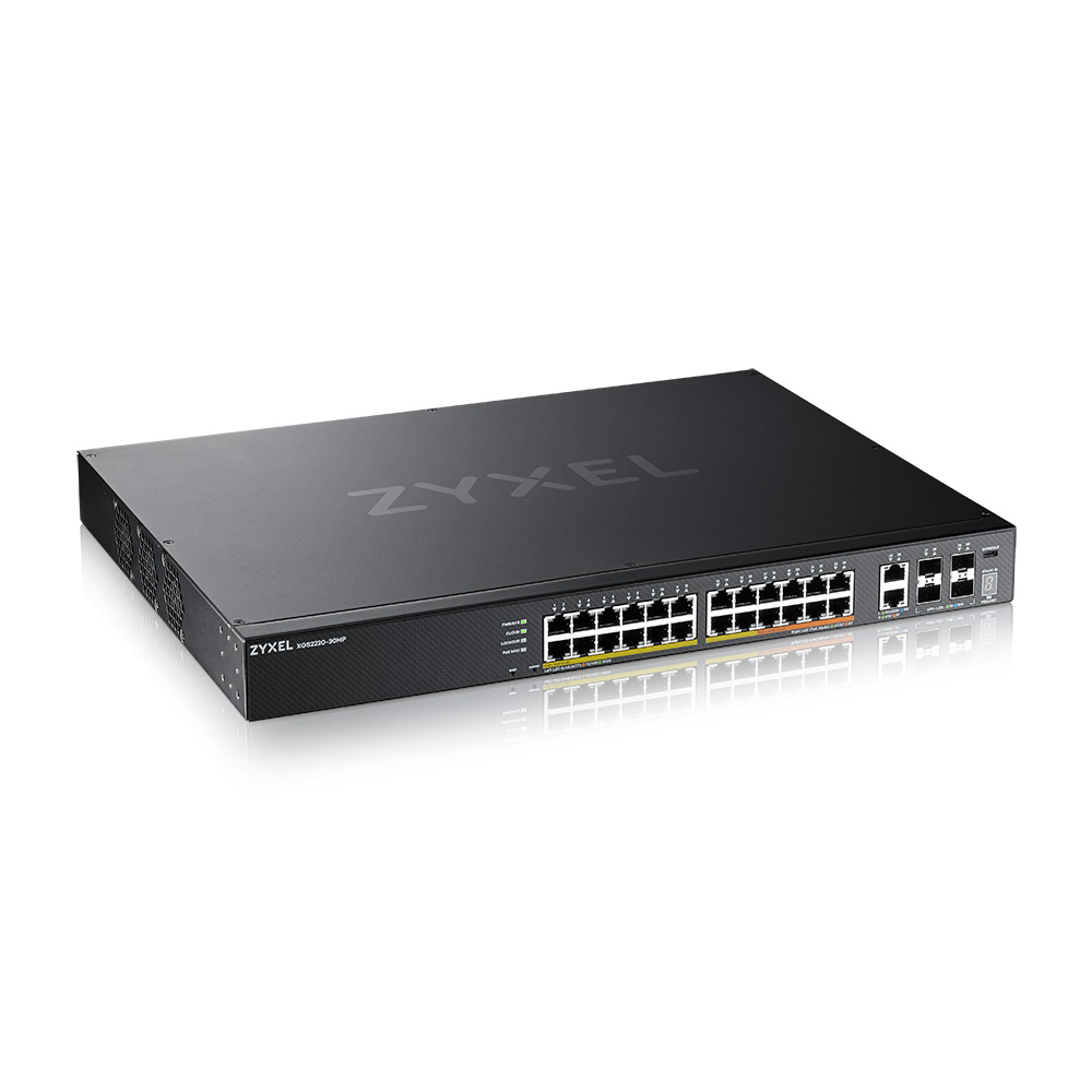 ZYXEL XGS2220-30HP L3 Access Switch 400W PoE 16xPoE+/10xPoE++ 24x1G RJ45 2x10mG RJ45 4x10G SFP+ Uplink incl. 1Year NebulaFlex Pro