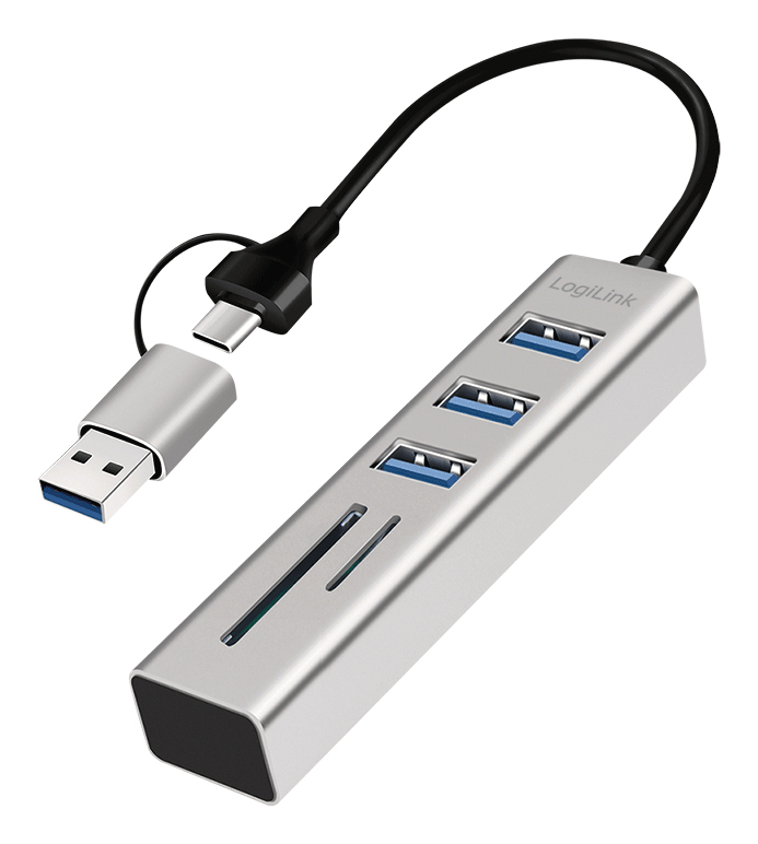 Logilink USB 3.0 HUB, 3x USB-A, SD/microSD-Slot, 5 Gbit/s