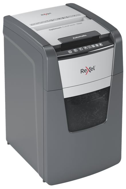Rexel Optimum AutoFeed+150X Aktenvernichter mit Partikelschnitt P-4, 4 x 28 mm, bis 150 Blatt, schwarz