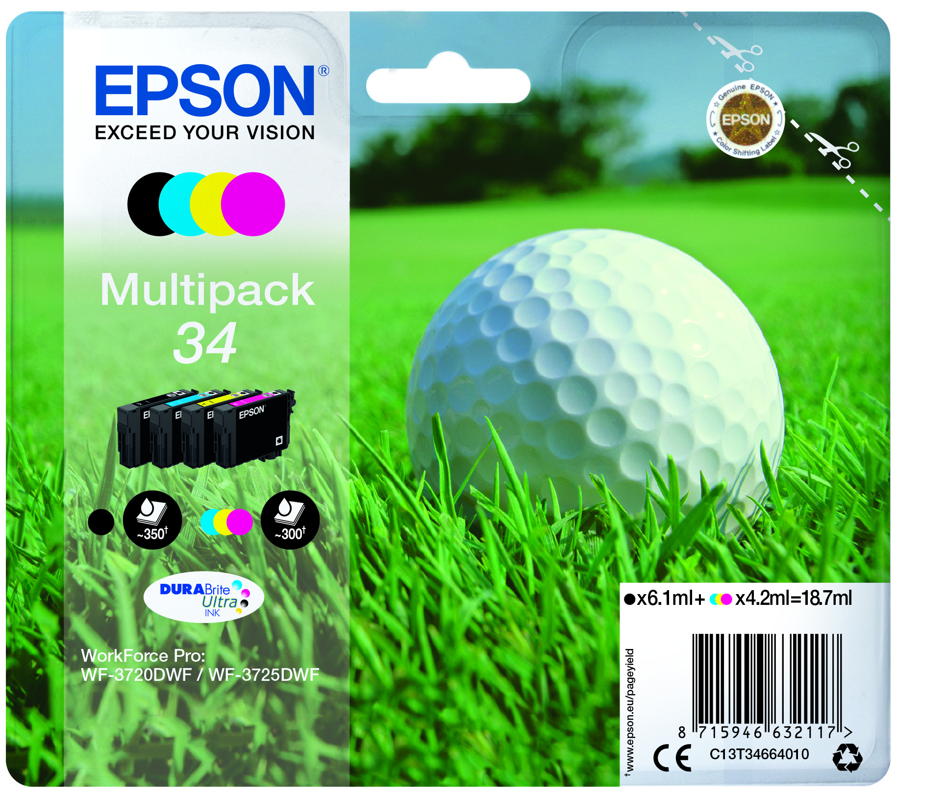 EPSON 34 / T3466 (Golfball) schwarz, cyan, magenta, gelb Druckerpatronen, 4er-Set