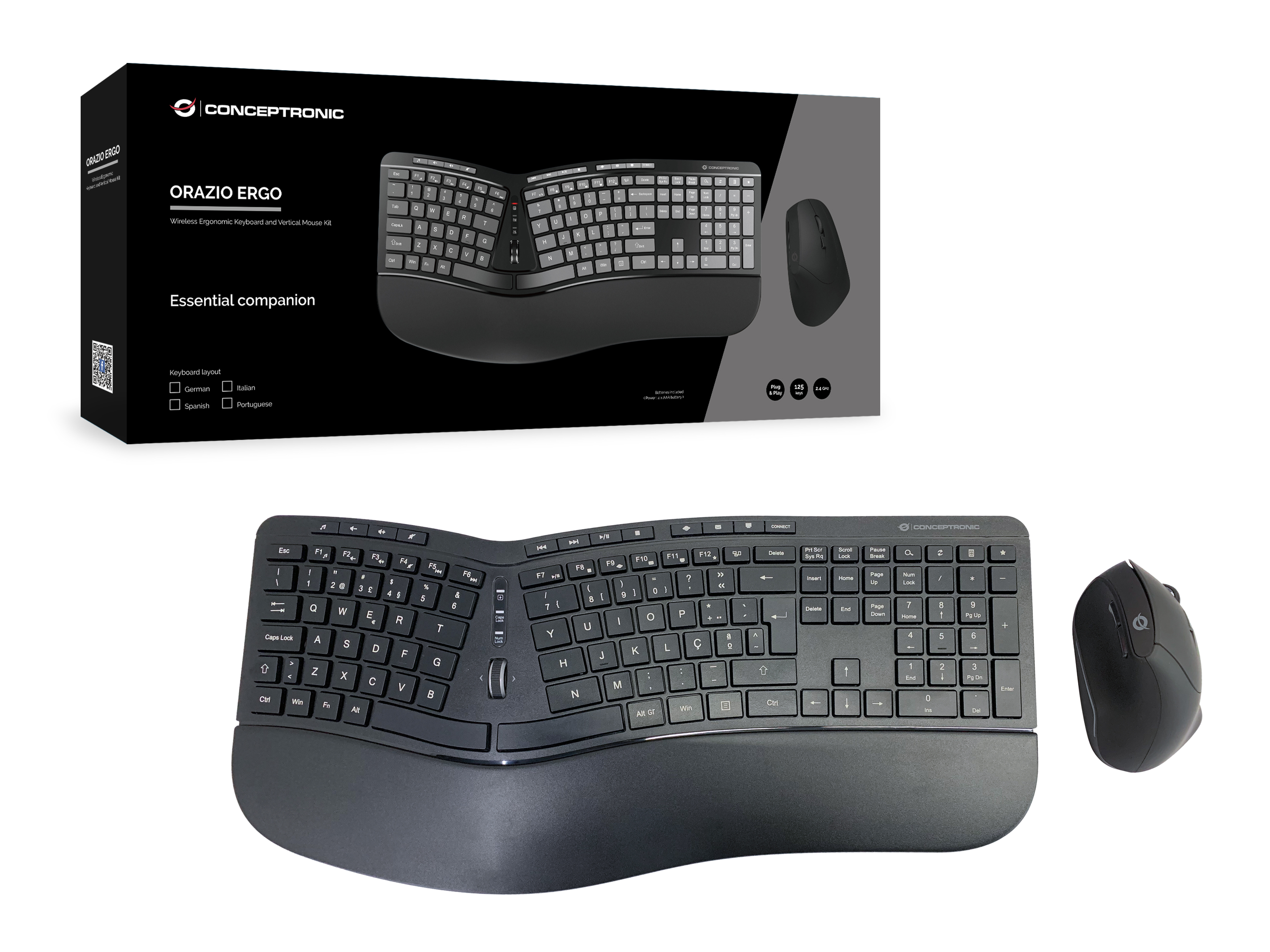 CONCEPTRONIC Tastatur+Maus Wireless ERGO Layout PT schwarz