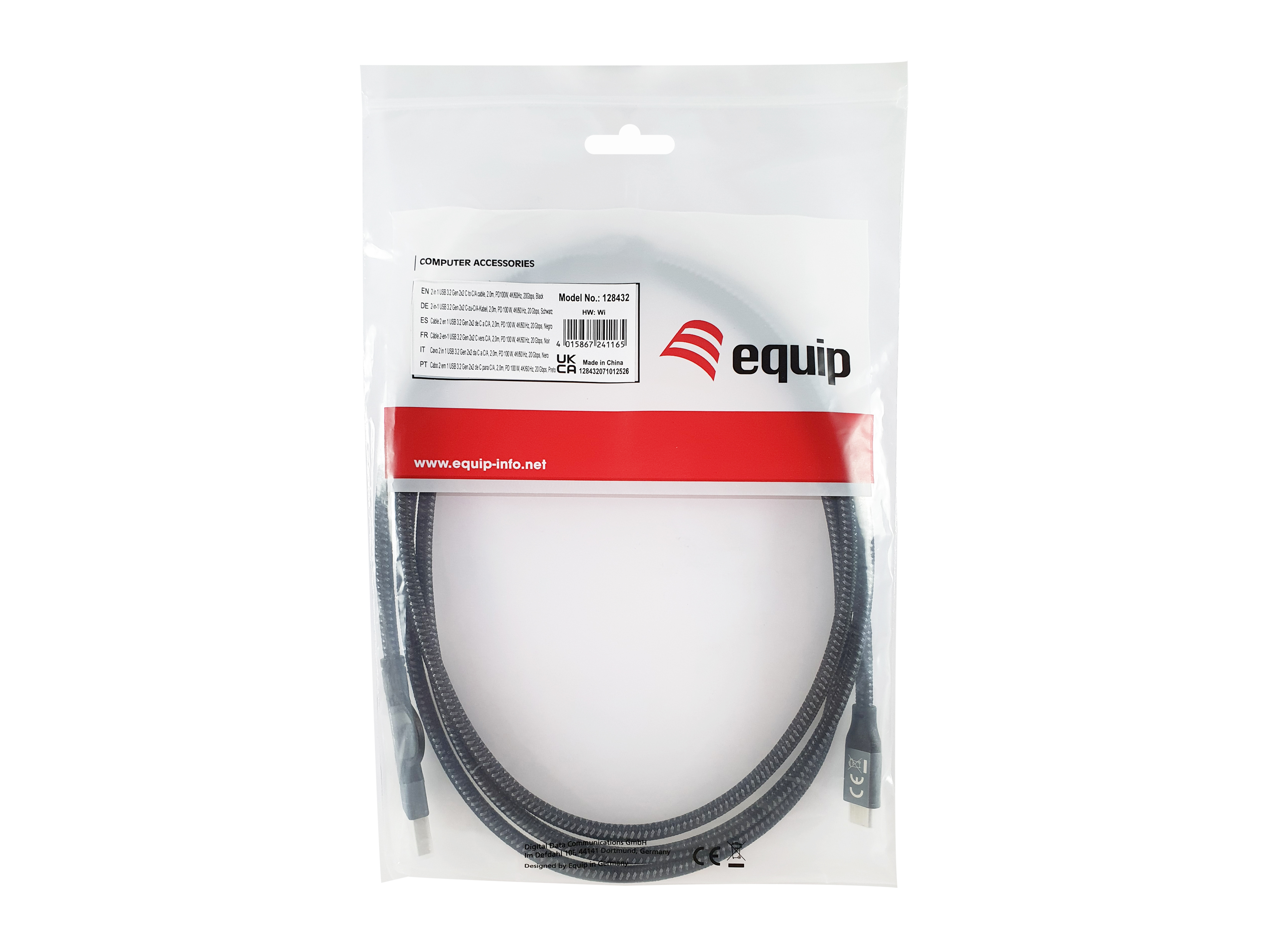 Equip Kabel USB-C3.2->C/A Gen2x2 PD100W St/St 2.00m schwarz
