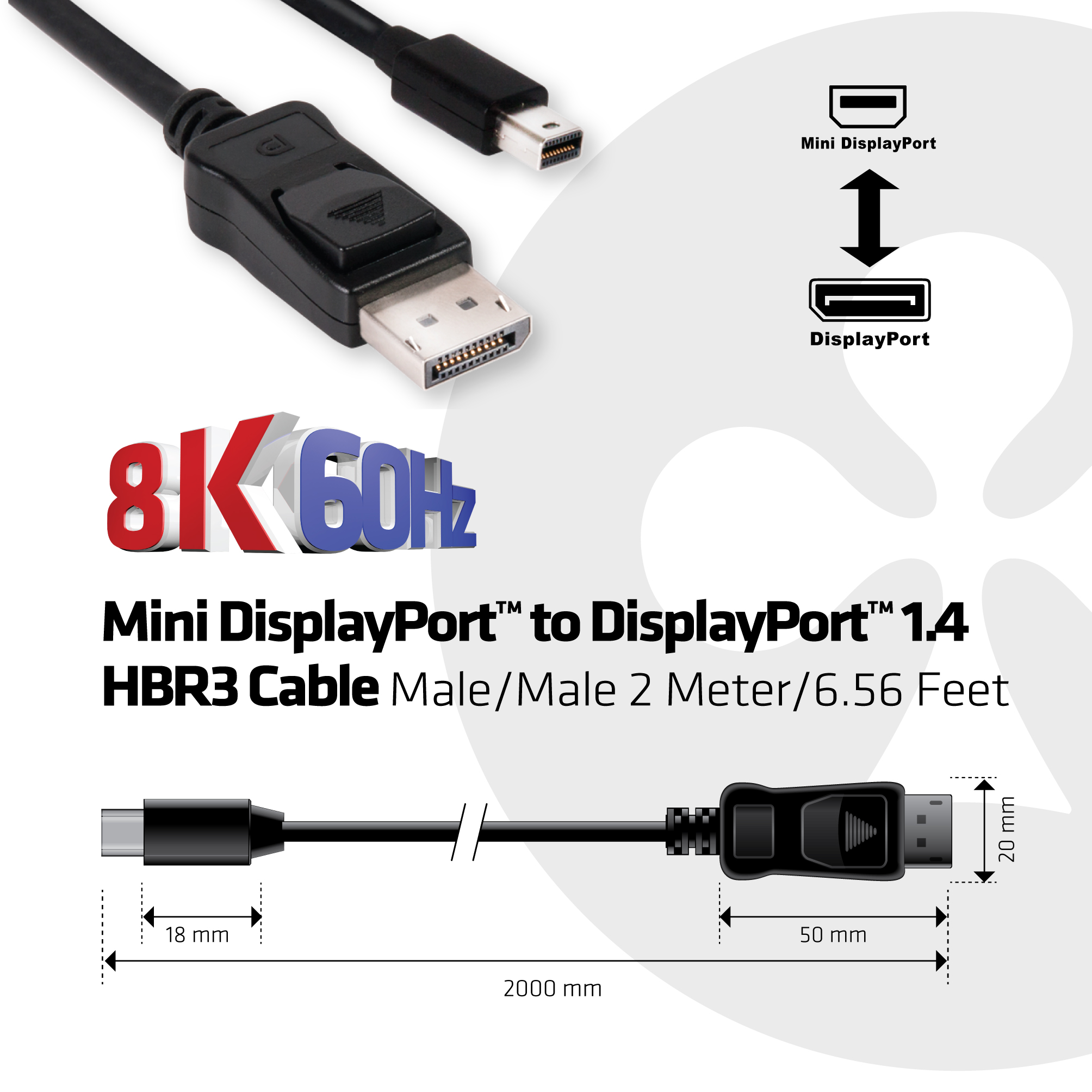 Club3D Kabel MiniDP 1.4  DP 1.4 2m 8K60Hz St/St retail