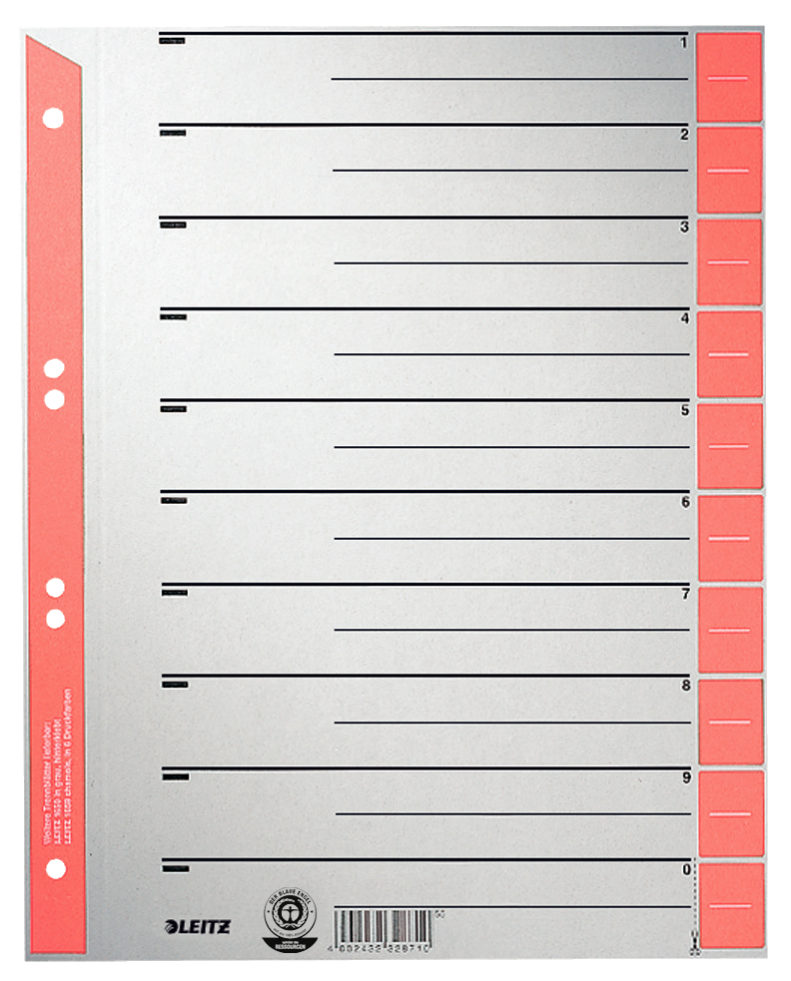 LEITZ Trennblätter 1652 DIN A4 1-0 rot, 230 g/qm, 100 St.