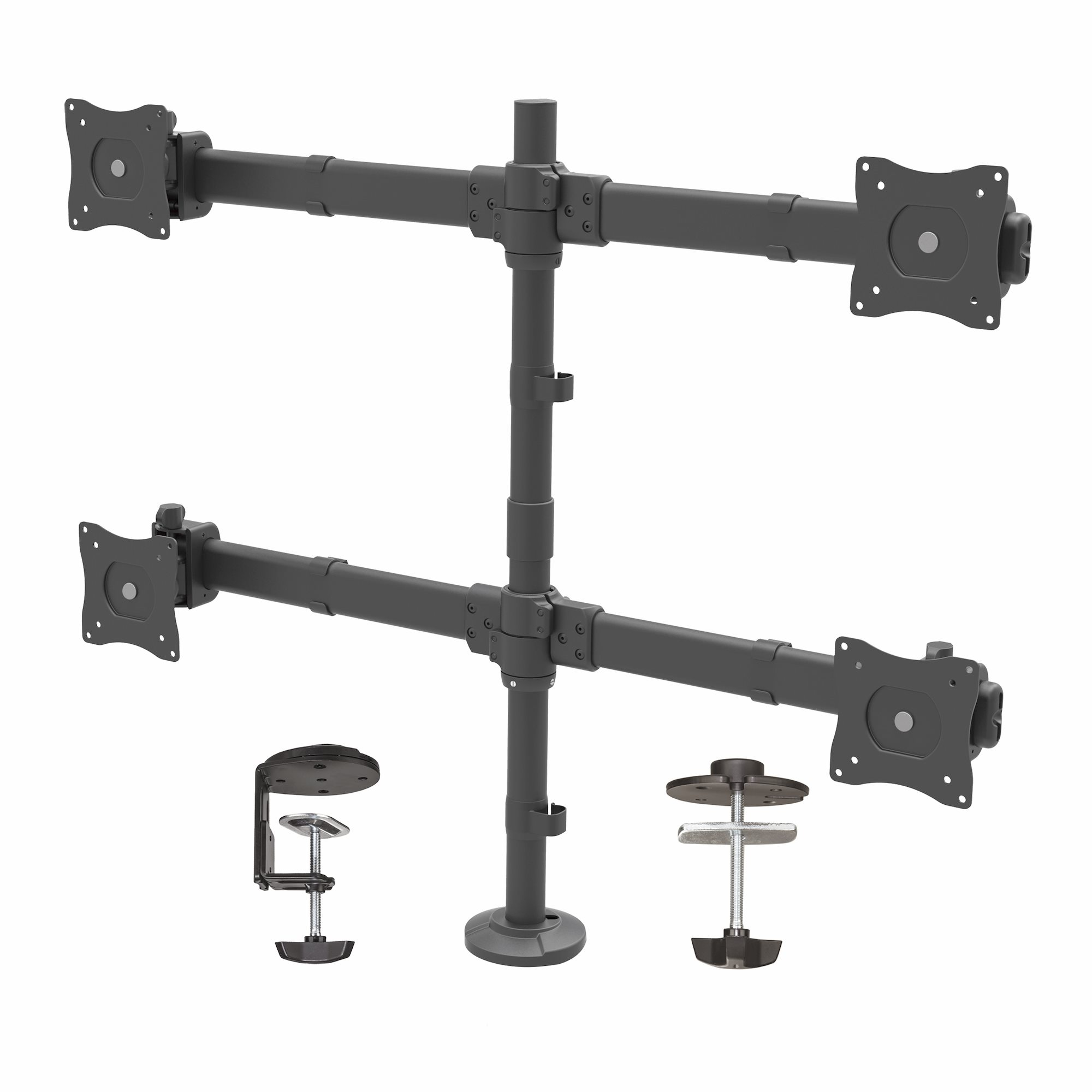 STARTECH.COM Quad Monitor Mount - Articulating - Clamp or Grommet Mount - Monitors up to 24in - VESA Mount - 4 Monitor Setup