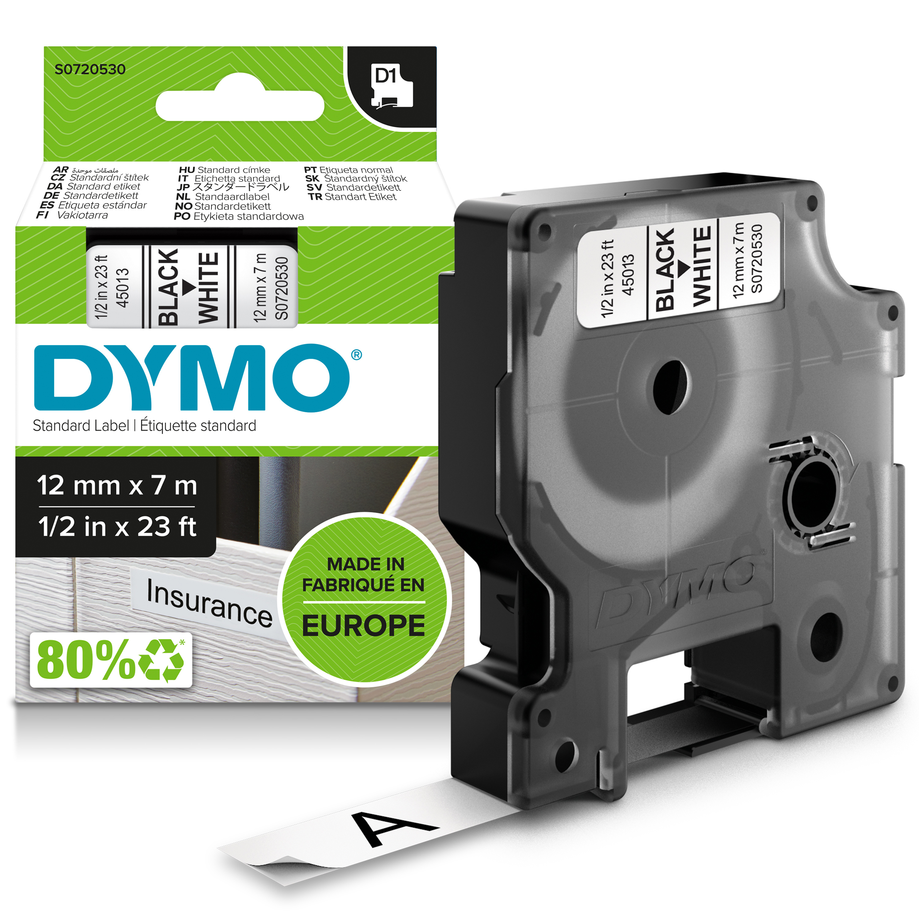 DYMO D1 Schriftband 45013 12mmx7.0m schwarz->weiß
