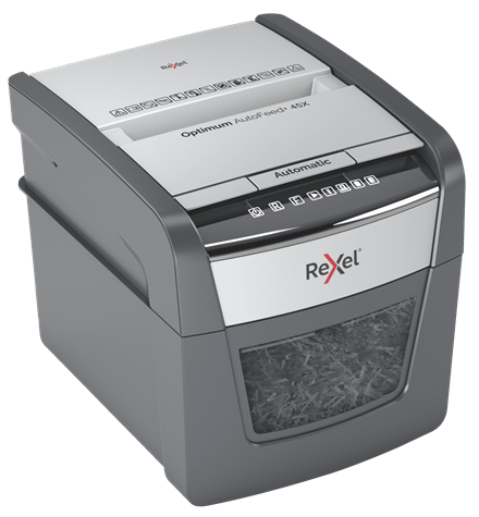 Rexel Optimum AutoFeed+ 45X Aktenvernichter mit Partikelschnitt P-4, 4 x 28 mm, bis 45 Blatt, schwarz