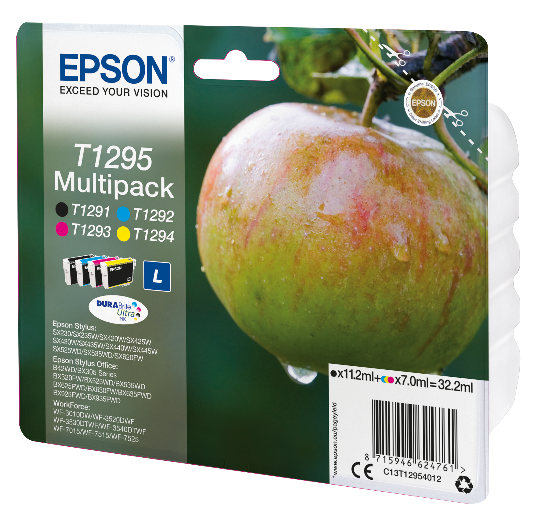 EPSON T1295L (Apfel) schwarz, cyan, magenta, gelb Druckerpatronen, 4er-Set